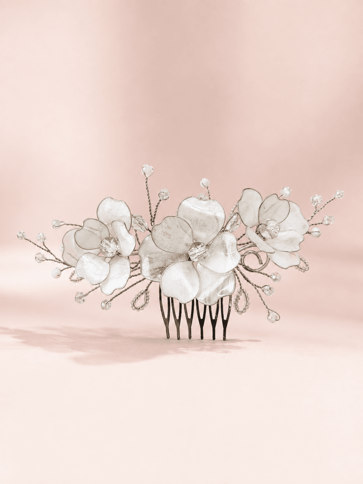 Ivory resin floral jewellery hair comb, lightweight haldi accessory