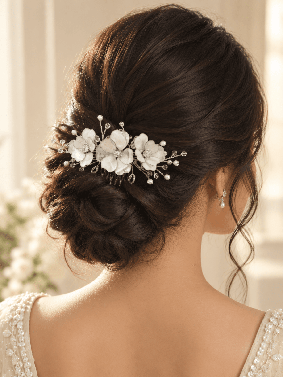 Ivory resin floral jewellery hair comb, lightweight haldi accessory