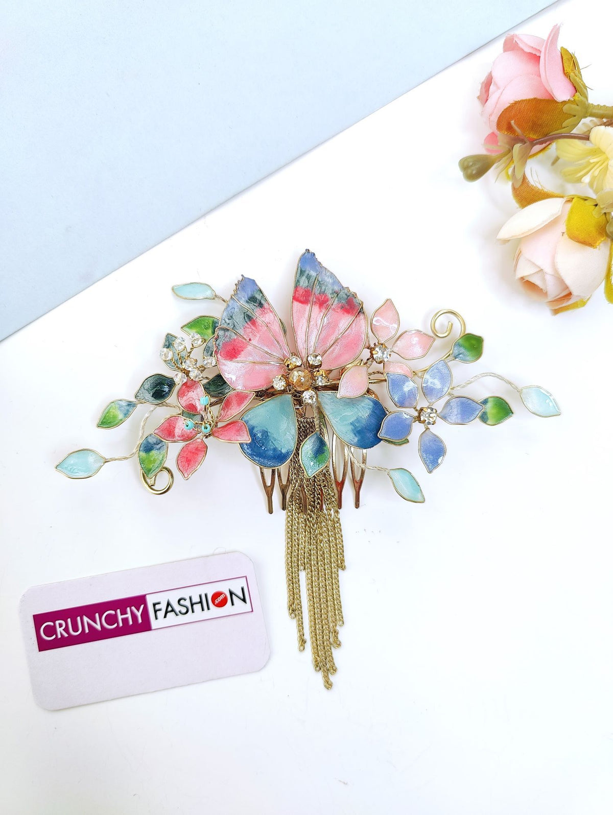 multicolor resin jewellery butterfly floral bridal hair comb