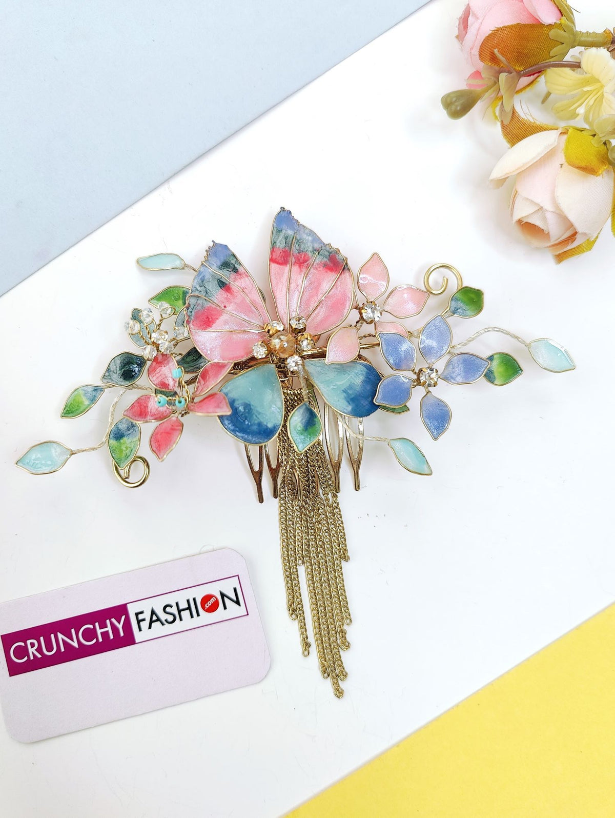 multicolor resin jewellery butterfly floral bridal hair comb