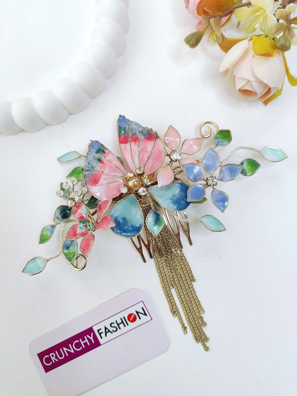 multicolor resin jewellery butterfly floral bridal hair comb