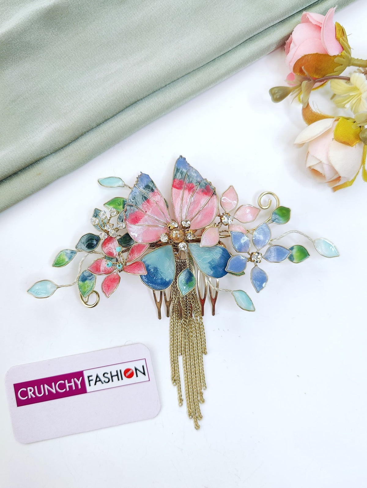 multicolor resin jewellery butterfly floral bridal hair comb