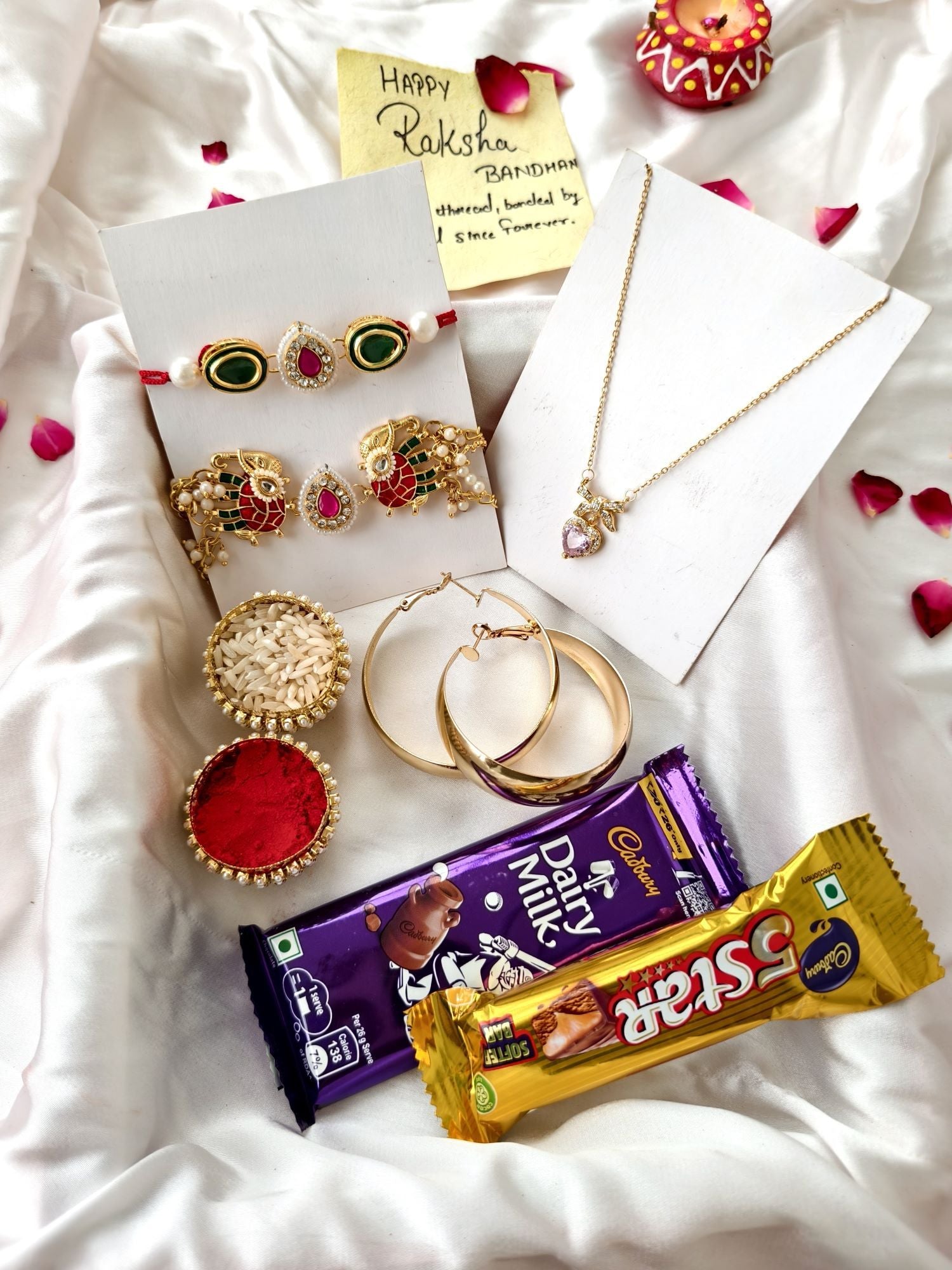 Elephant Kundan Rakhi hamper set of 2 for brother and bhabhi