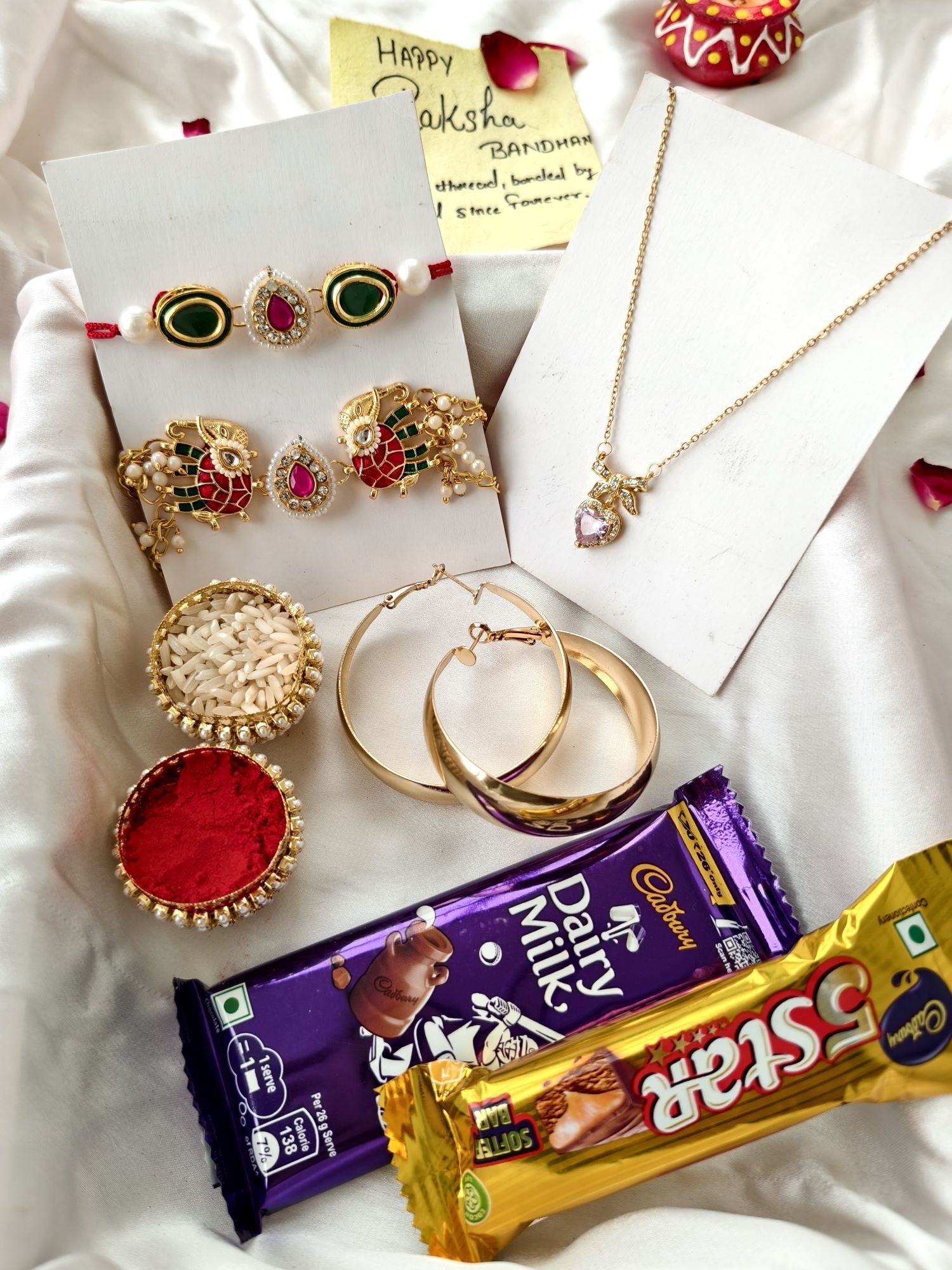 Elephant Kundan Rakhi hamper set of 2 for brother and bhabhi
