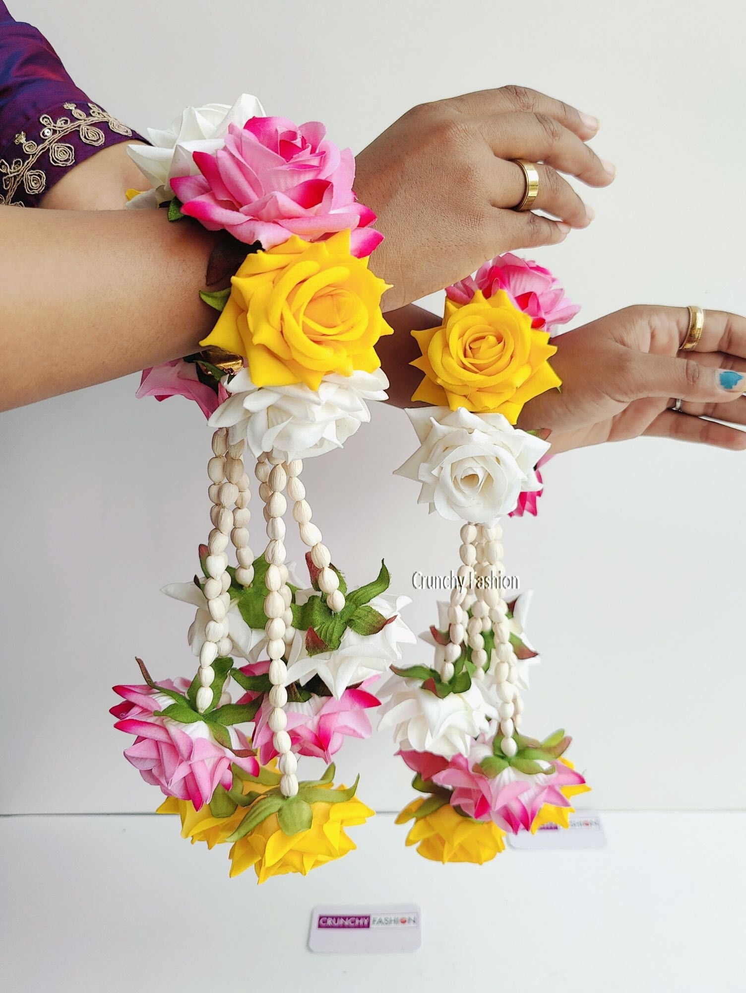 Designer Floral Bridal Kalire in Pink and White, Ideal for Women's Wedding, Haldi and Baby Shower