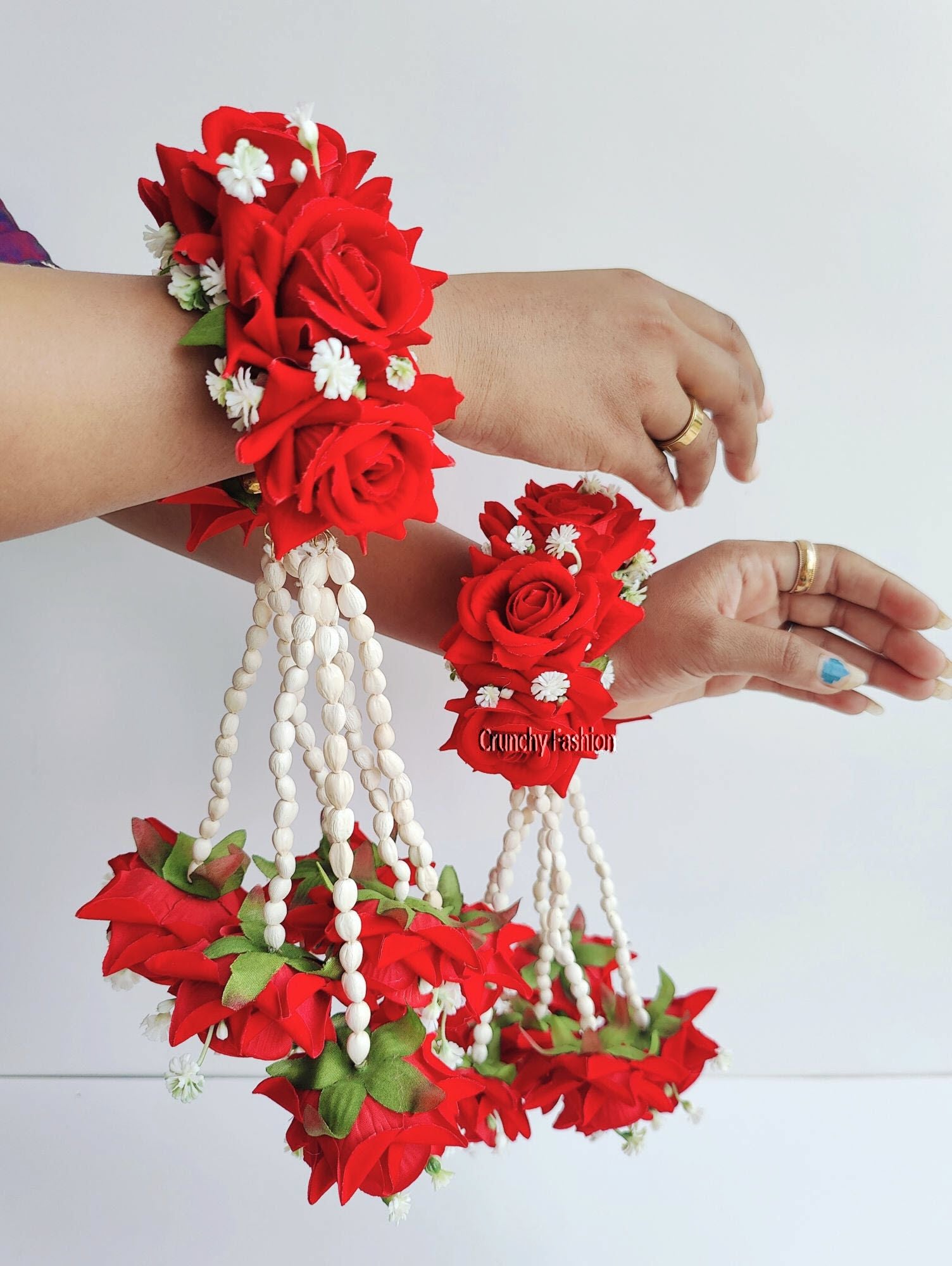 Rose Floral Bridal Kalire - Red & White Flower Kaleeras for bride