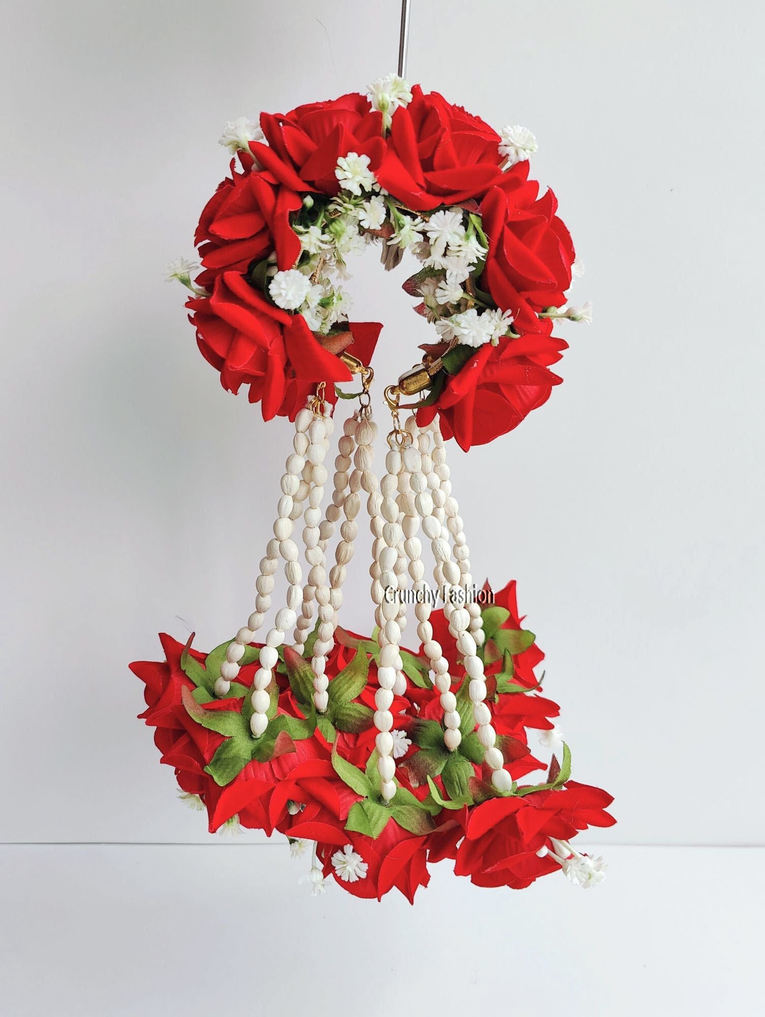 Rose Floral Bridal Kalire - Red & White Flower Kaleeras for bride