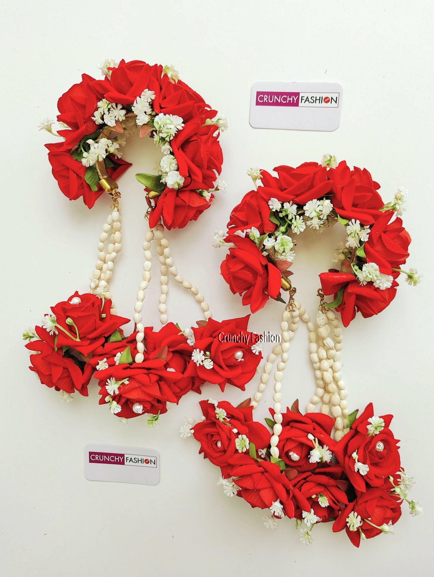 Rose Floral Bridal Kalire - Red & White Flower Kaleeras for bride