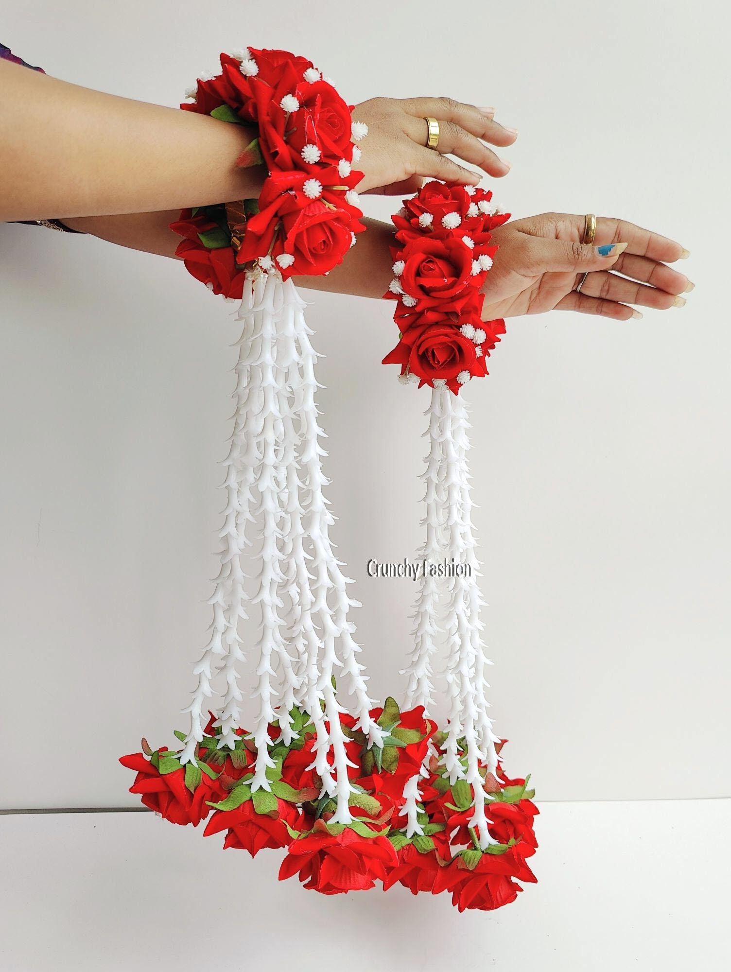 Elegant red bridal Kalire with floral design, ideal for haldi, mehandi, baby shower and weddings