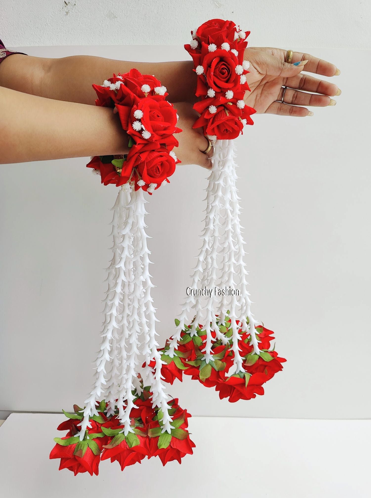 Elegant red bridal Kalire with floral design, ideal for haldi, mehandi, baby shower and weddings