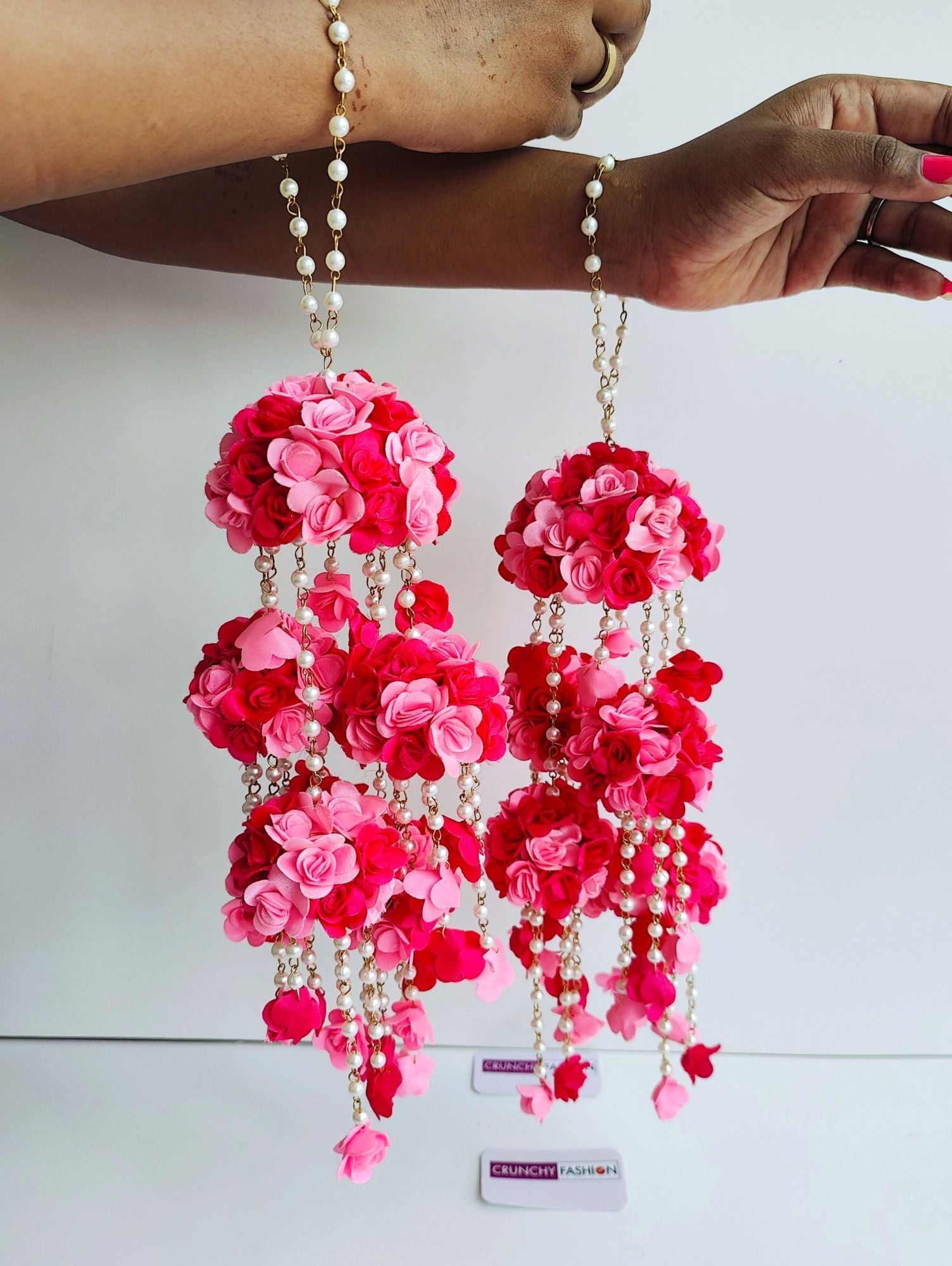 Designer PInk Bridal Kaleere with pink-baby pink roses and pearl, ideal for weddings and Haldi.