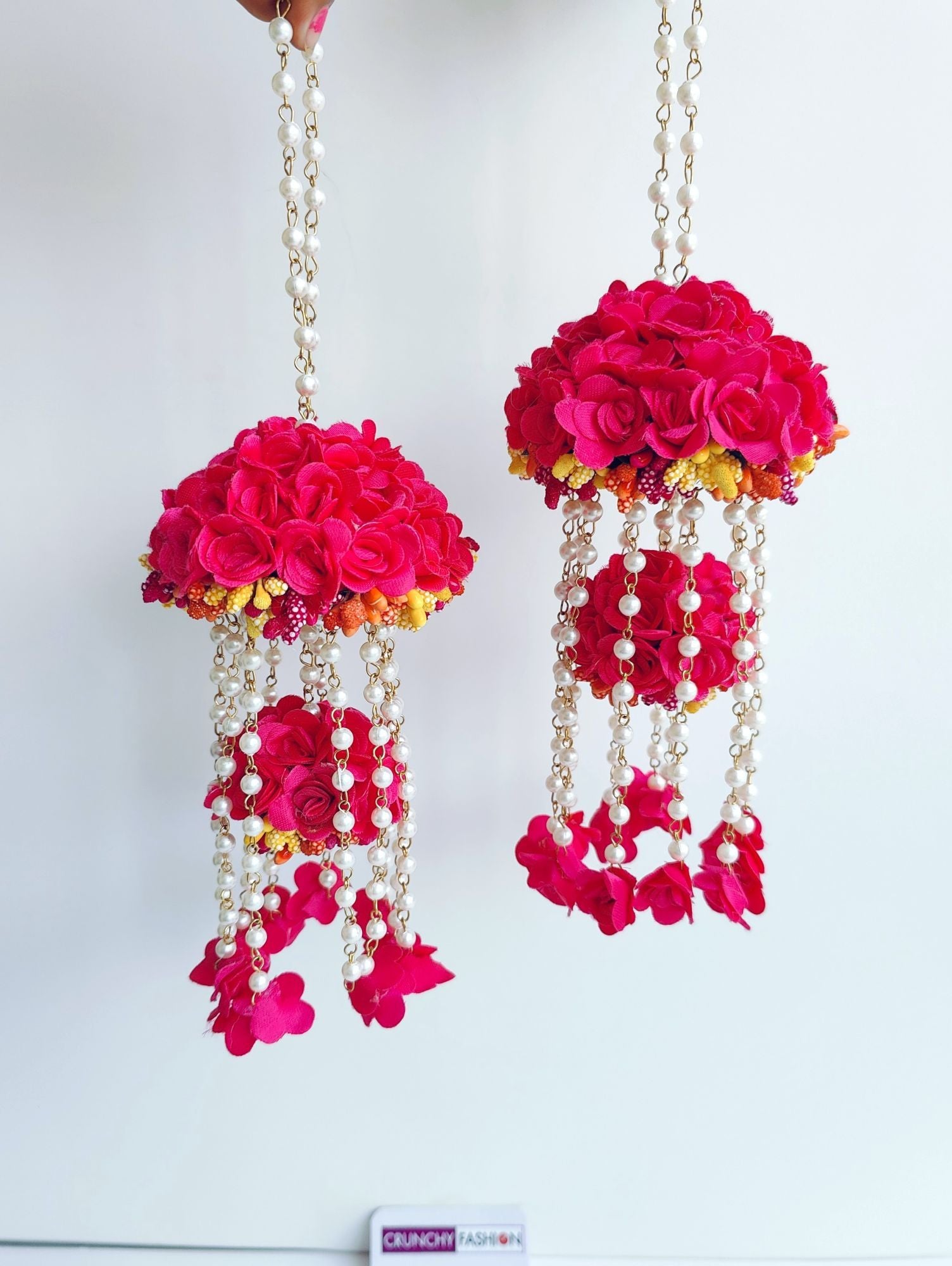 Pink bridal kaleere with pink Flowers, 27cm length, for women, ideal for haldi, mehndi, baby shower & wedding.