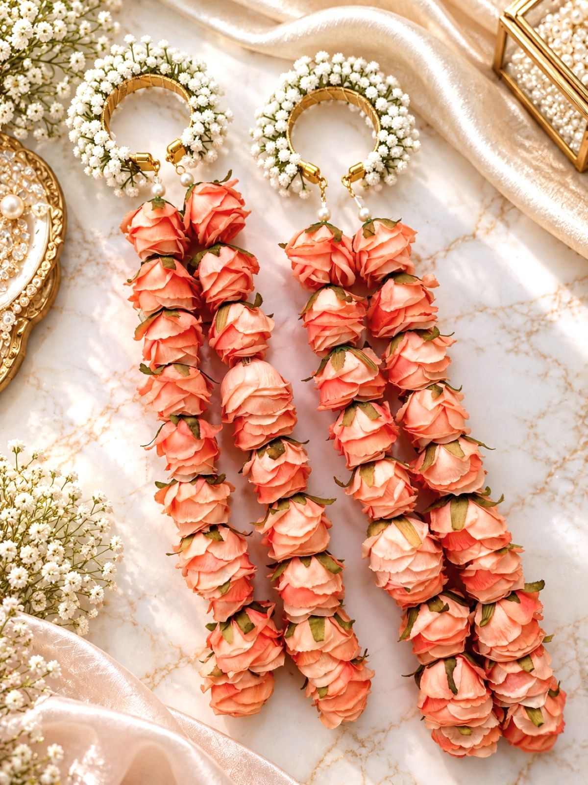 Orange peach bridal kalire, floral kaleera for haldi and mehndi