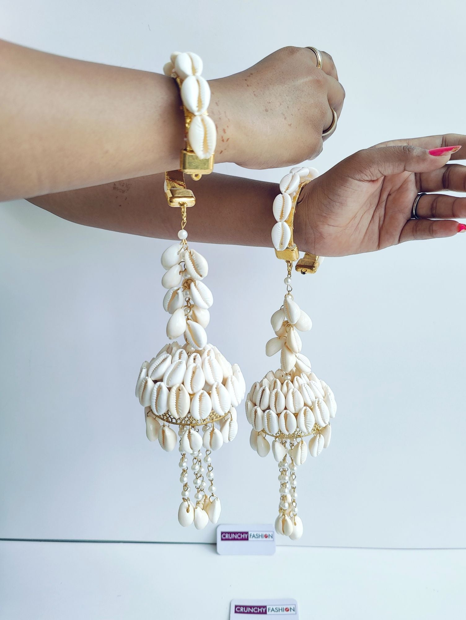 Designer collection of White bridal Kaleere with sea shell and floral design, perfect for weddings and haldi ceremonies.