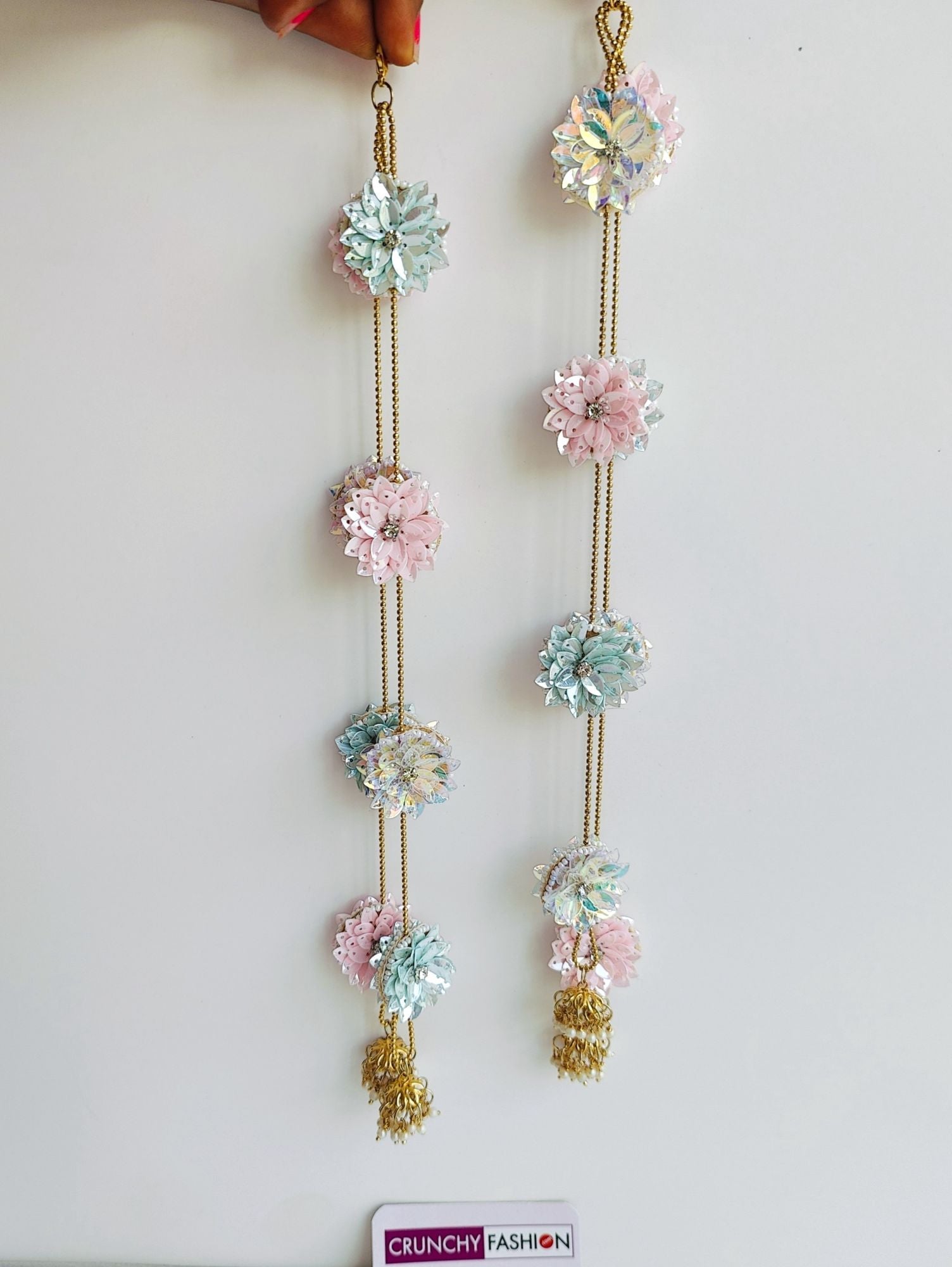 Handmade Floral Bridal Kaleere in pink, yellow, and white colors, perfect for Haldi, Mehandi, and wedding occasions