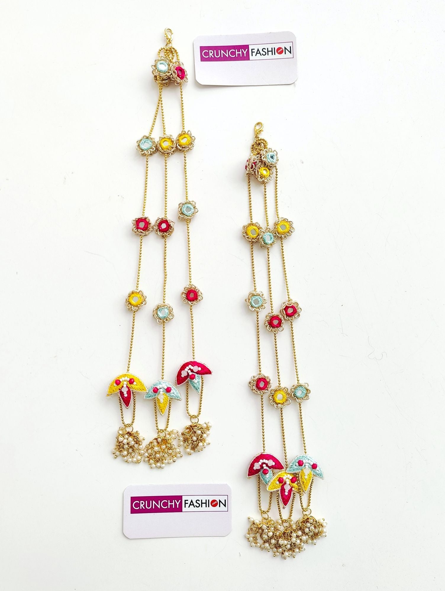 Handmade bridal Kaleere with pink, yellow, white flowers, perfect for Haldi, Mehandi, weddings. Ideal for women, girls.