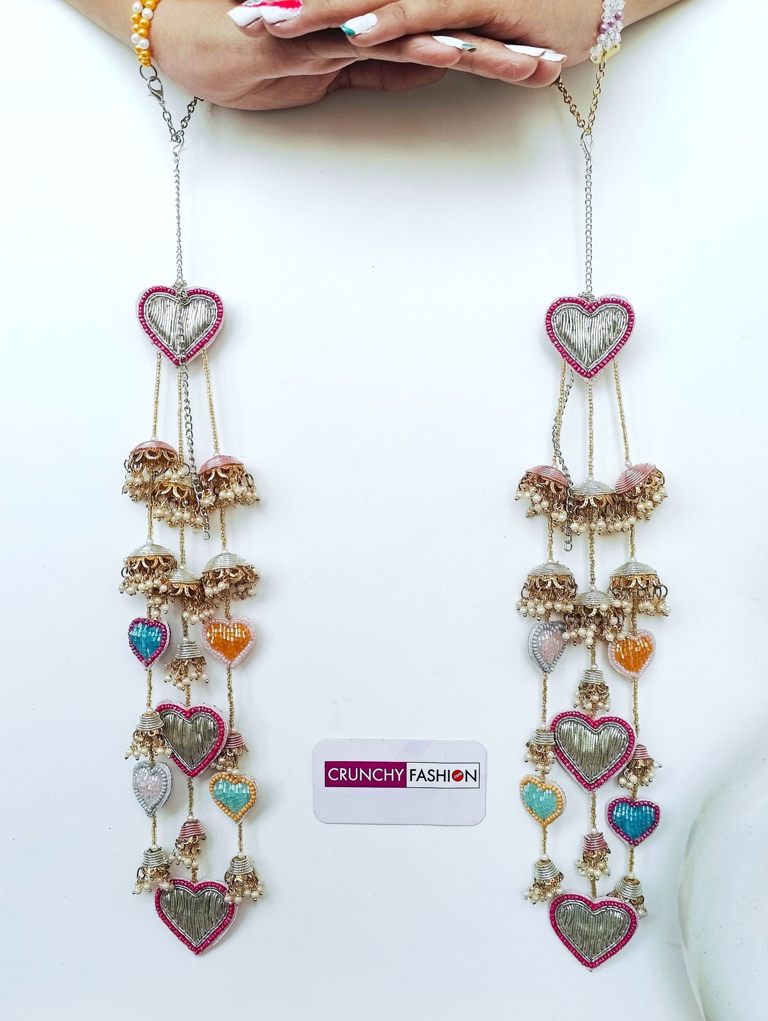 Multicolored Bridal Kaleere, hand-embraided heart Kaliras for Haldi, handmade with pearls for women and girls
