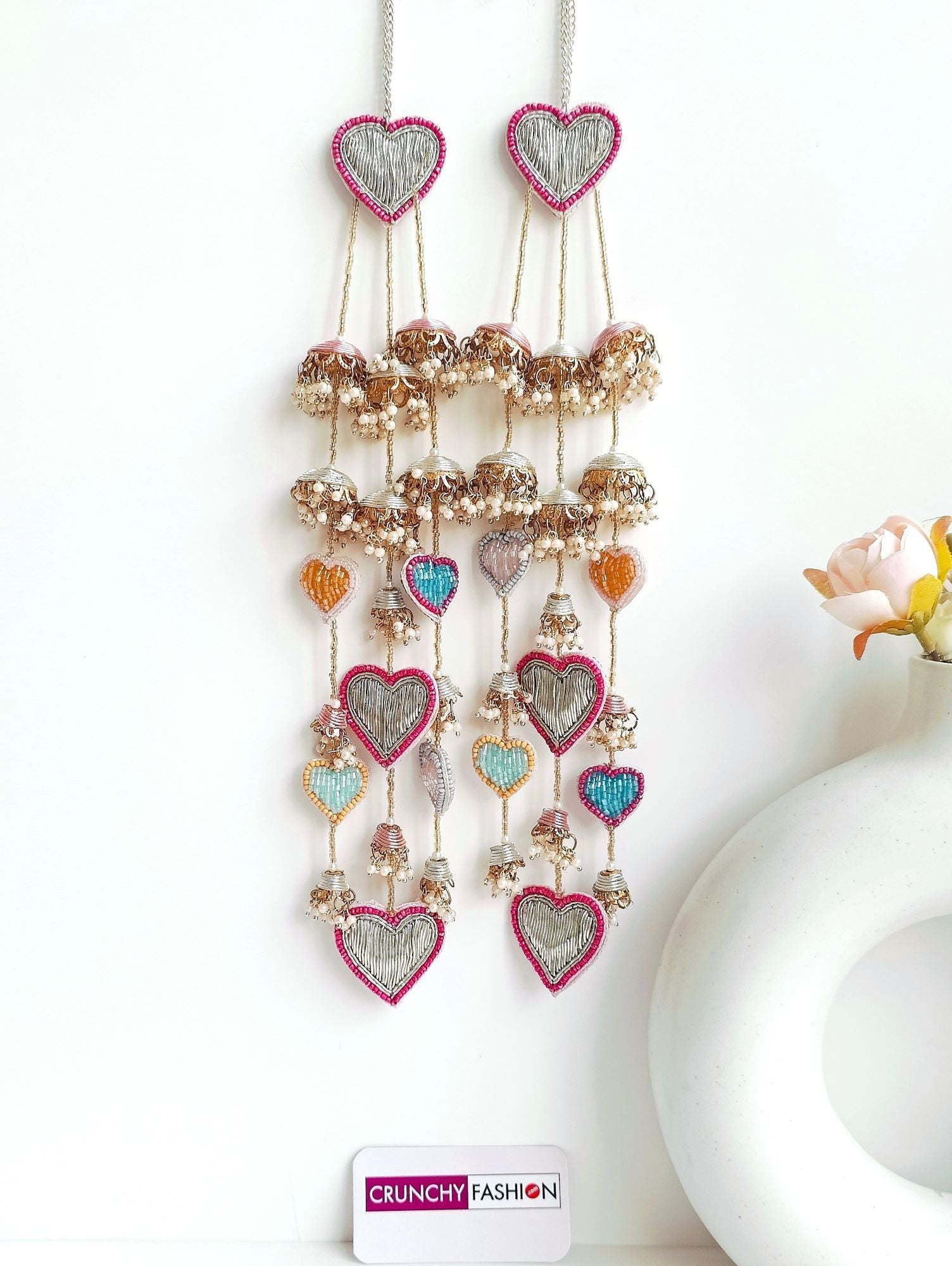 Multicolored Bridal Kaleere, hand-embraided heart Kaliras for Haldi, handmade with pearls for women and girls