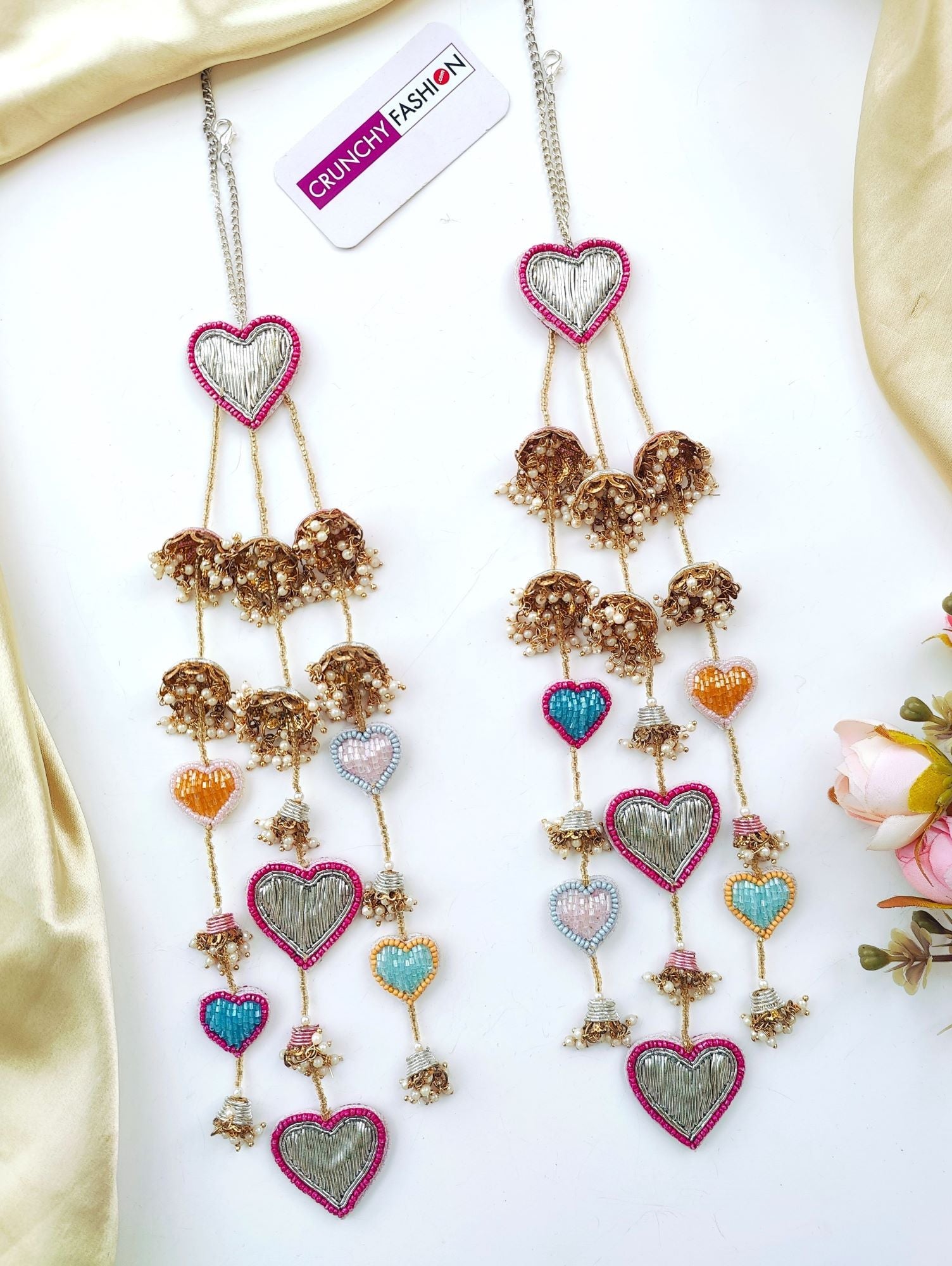 Multicolored Bridal Kaleere, hand-embraided heart Kaliras for Haldi, handmade with pearls for women and girls