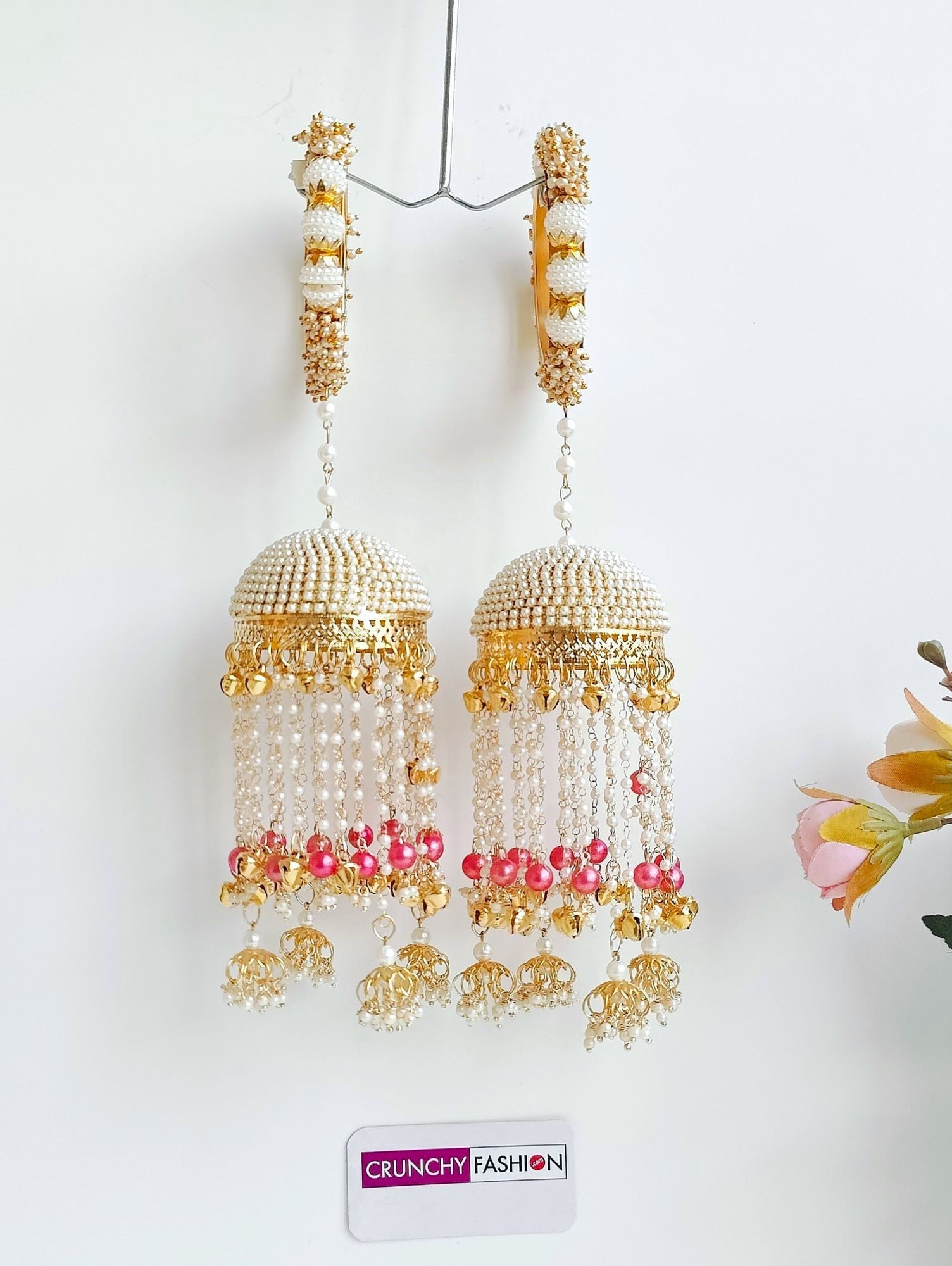 Fusion Bridal Kaleere in White & Gold, made of Pearls & Shells, perfect for Haldi, Mehandi, Baby Shower, Wedding.