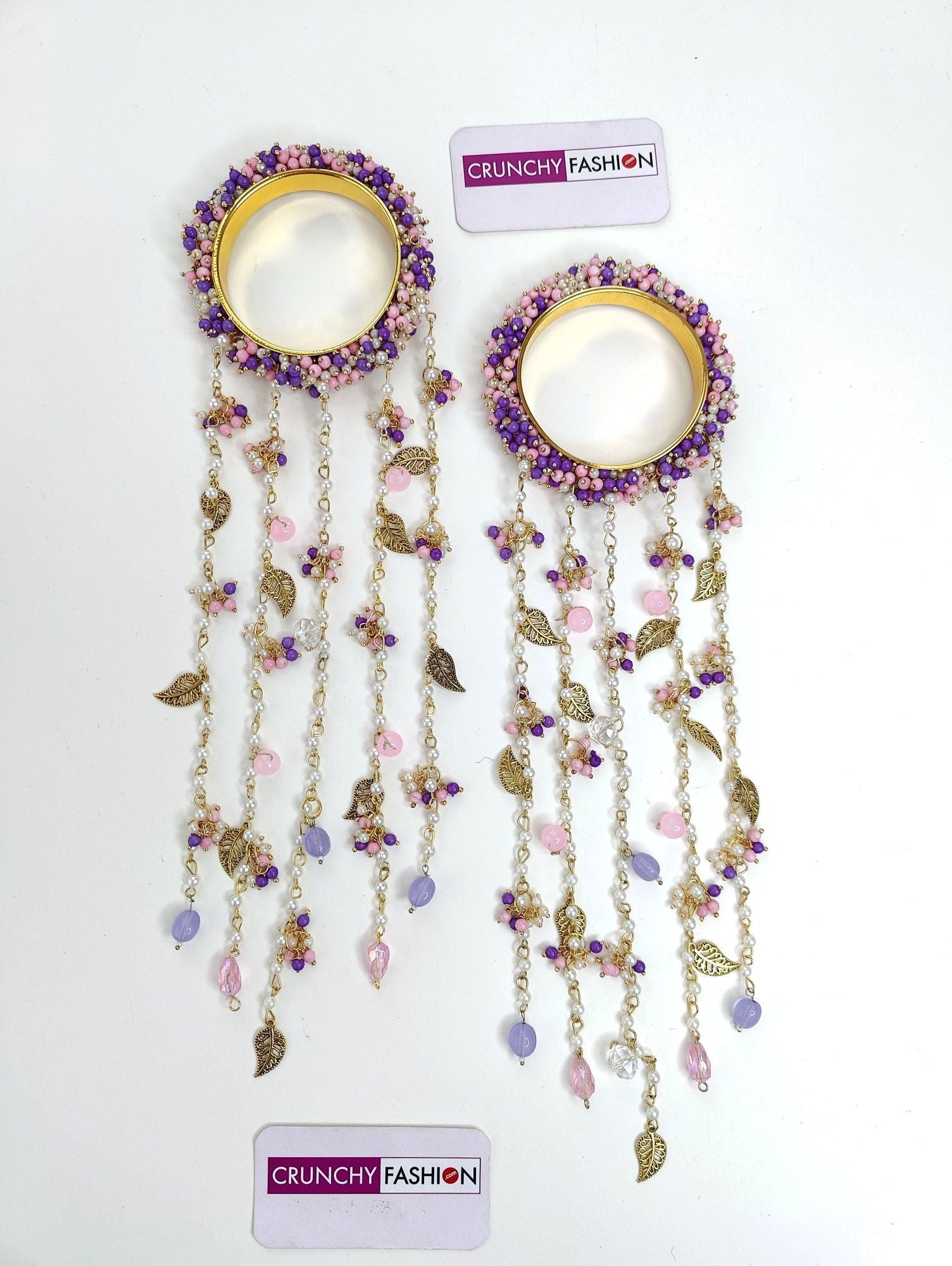 Handcrafted lavender-pink pearl and sea shell kaliras for brides, floral design ideal for Haldi and Wedding occasions