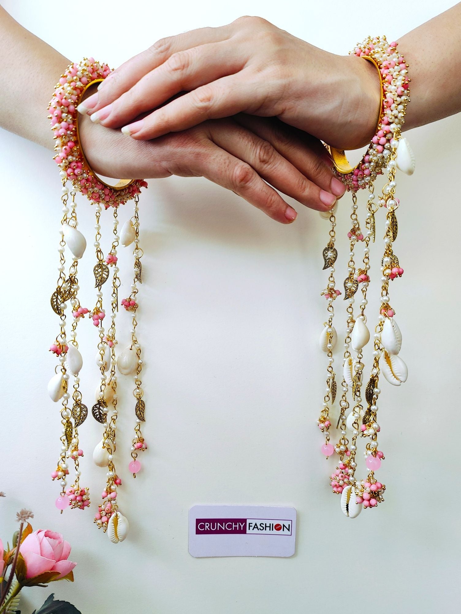 Pink Pearl & Seashell Floral Bridal Kaliras Pair