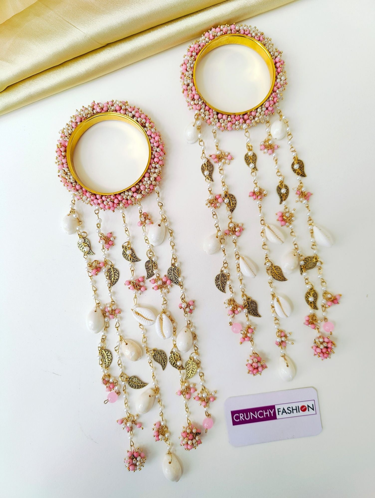 Pink Pearl & Seashell Floral Bridal Kaliras Pair