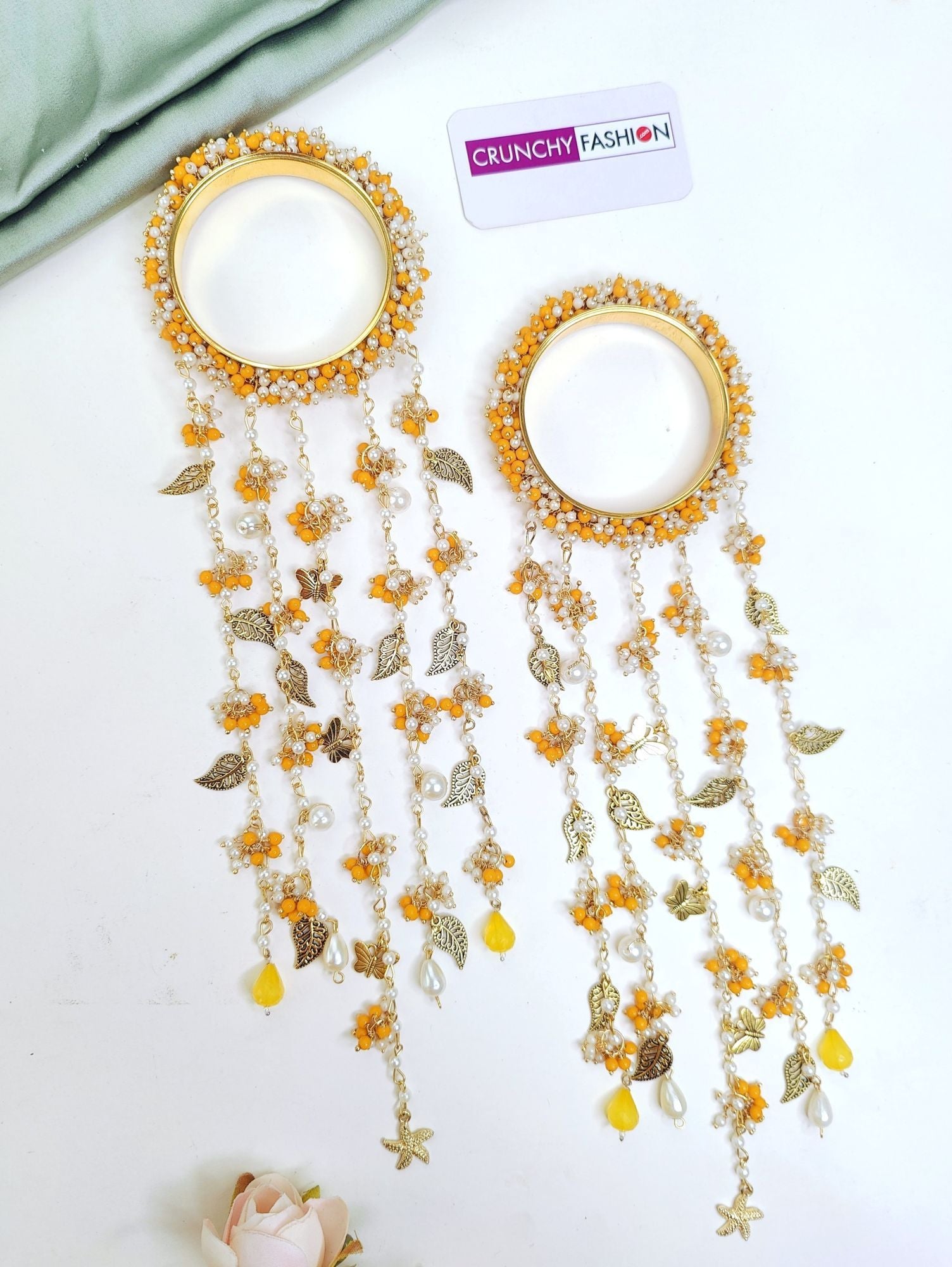Handmade Yellow Pearl & Sea Shell Bridal Kalire