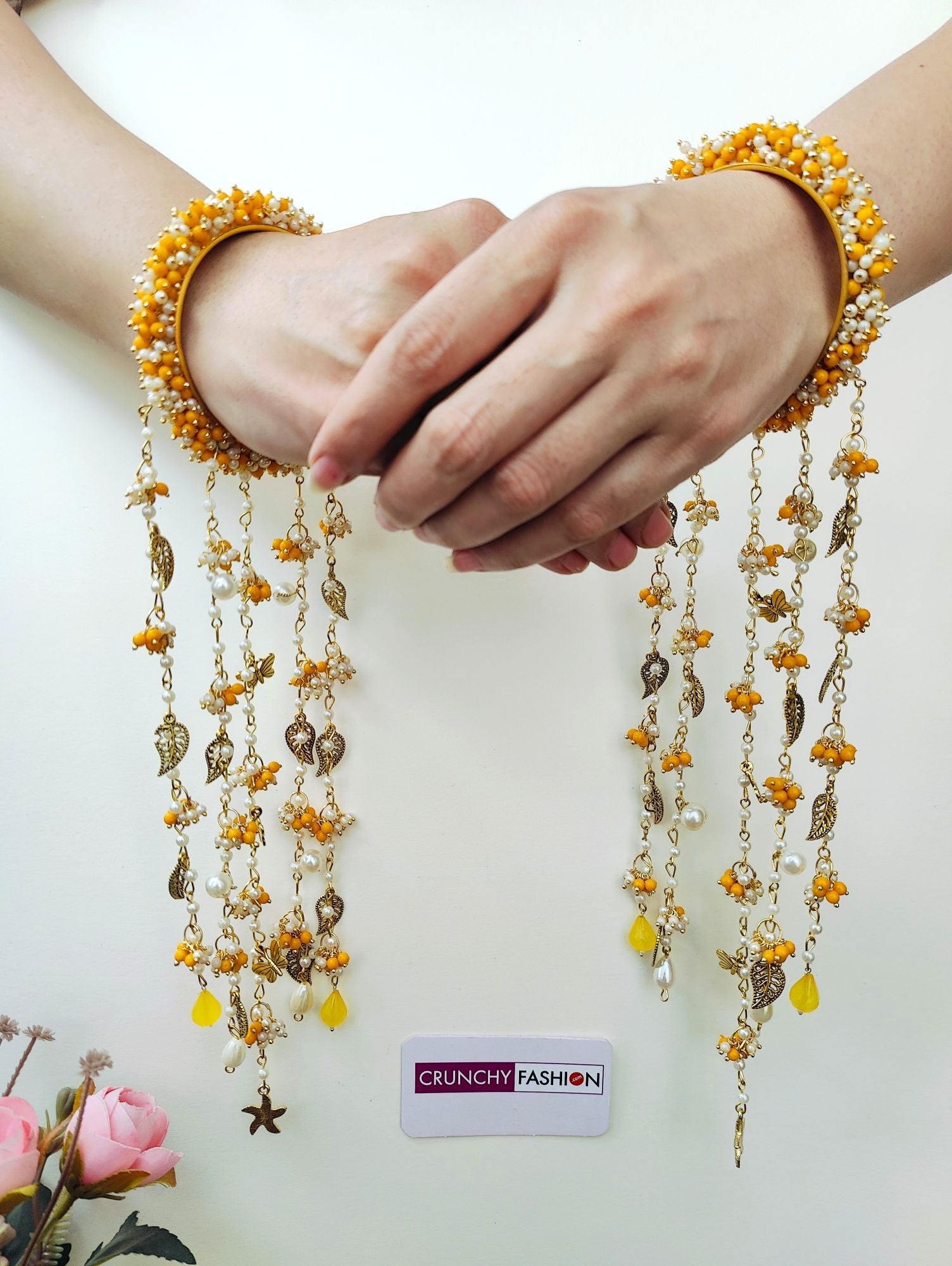 Handmade Yellow Pearl & Sea Shell Bridal Kalire