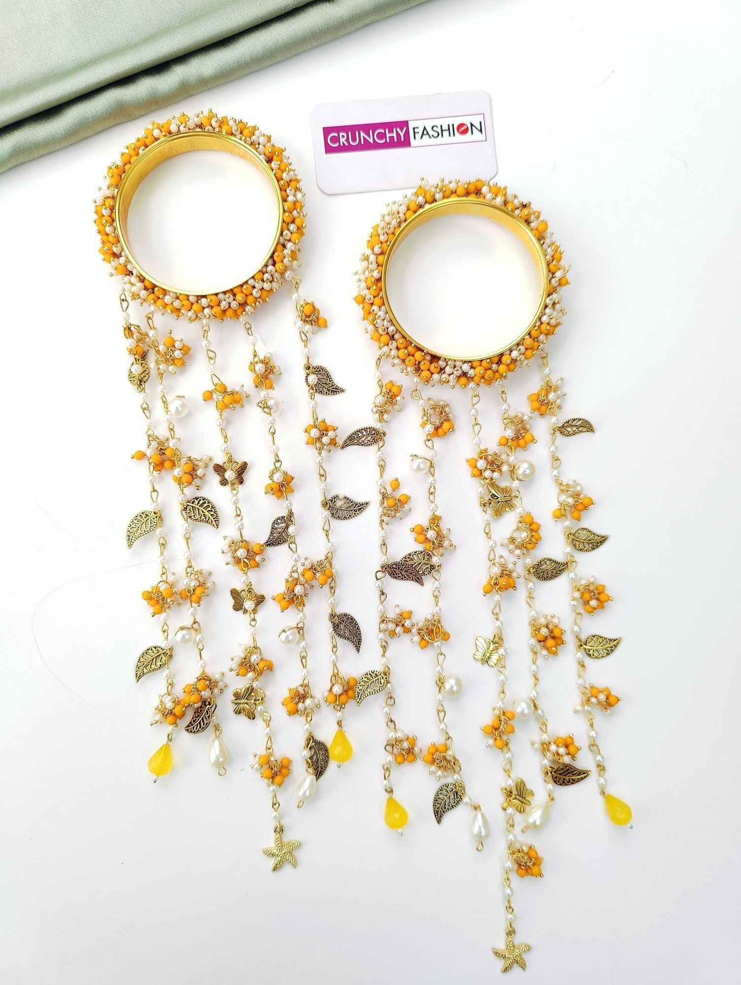 Handmade Yellow Pearl & Sea Shell Bridal Kalire
