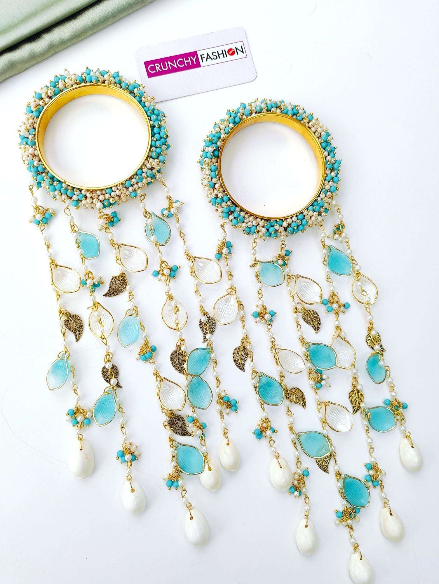 Sky Blue Pearl & Shell Bridal Haldi Kalire