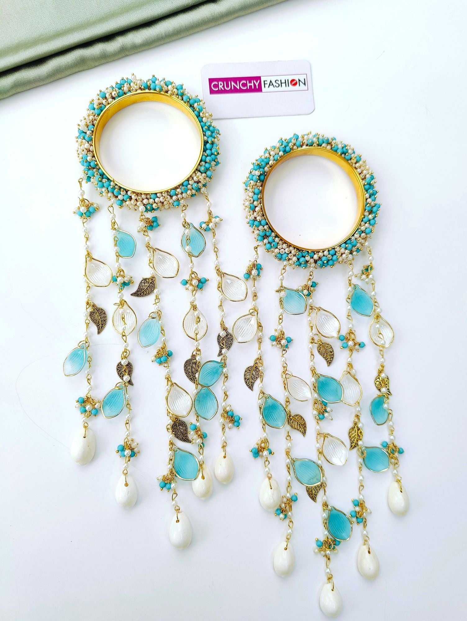 Sky Blue Pearl & Shell Bridal Haldi Kalire