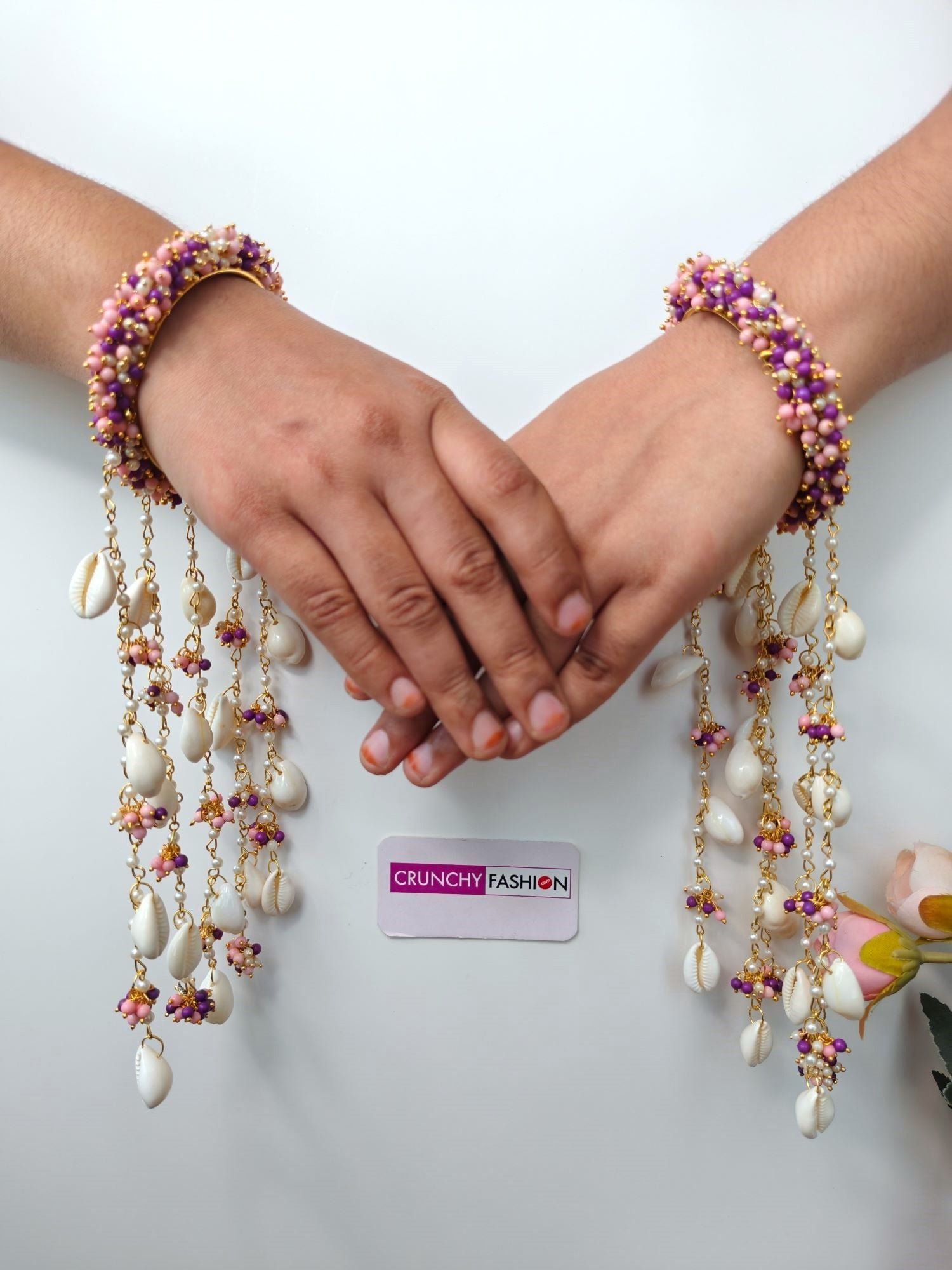 purple and pink kalire for bride, handmade pearl bridal kaleere