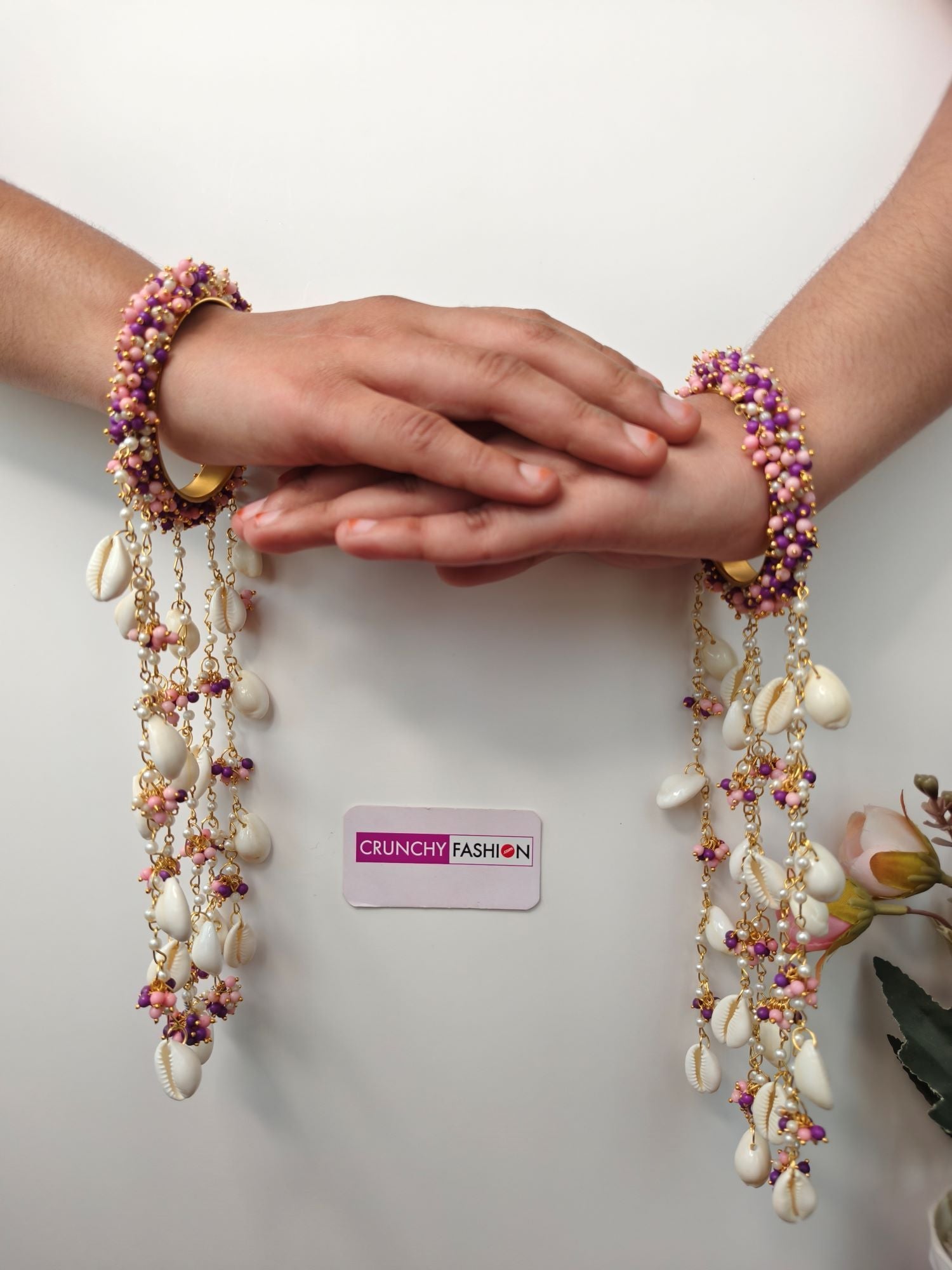 purple and pink kalire for bride, handmade pearl bridal kaleere
