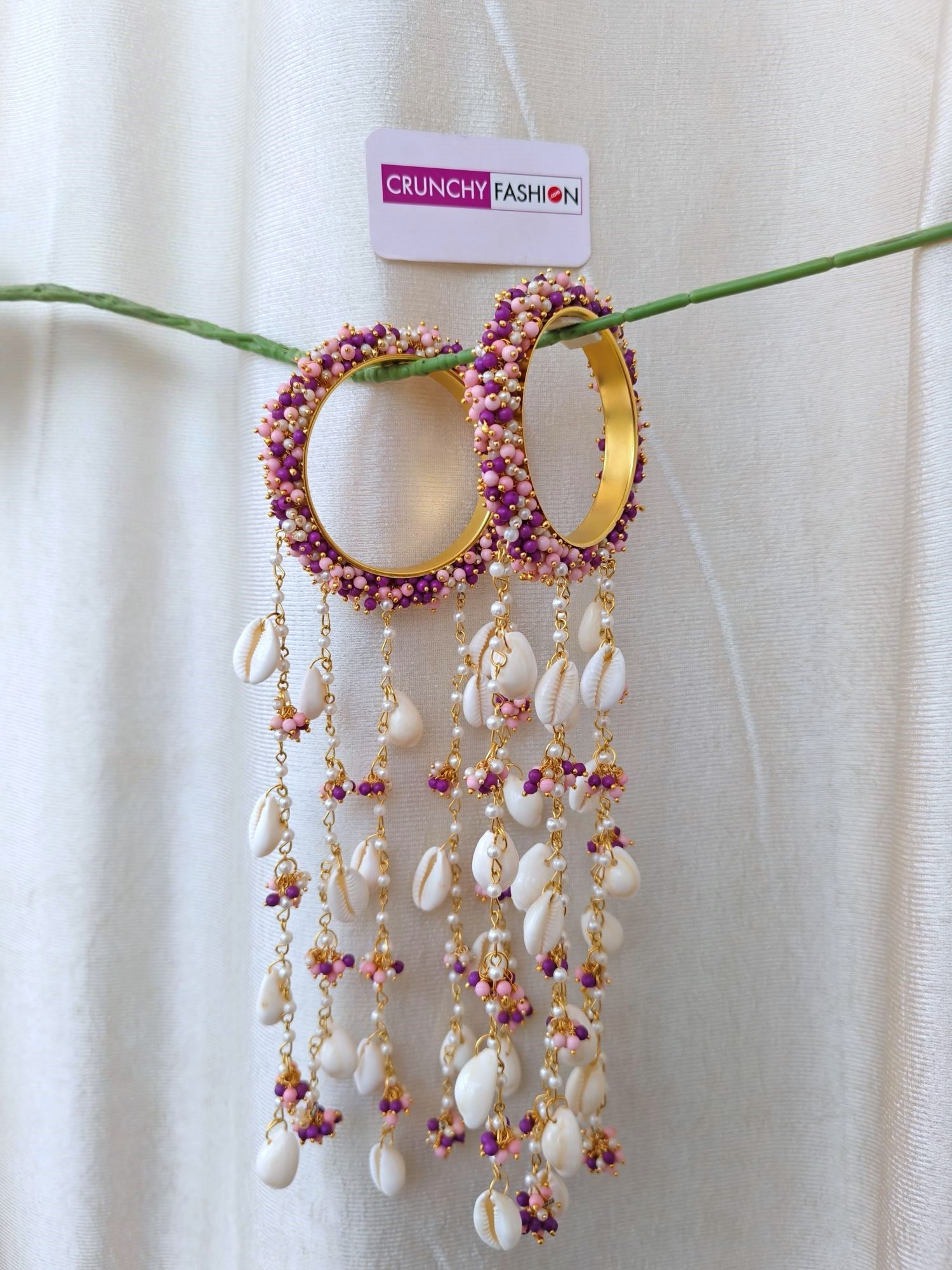 purple and pink kalire for bride, handmade pearl bridal kaleere