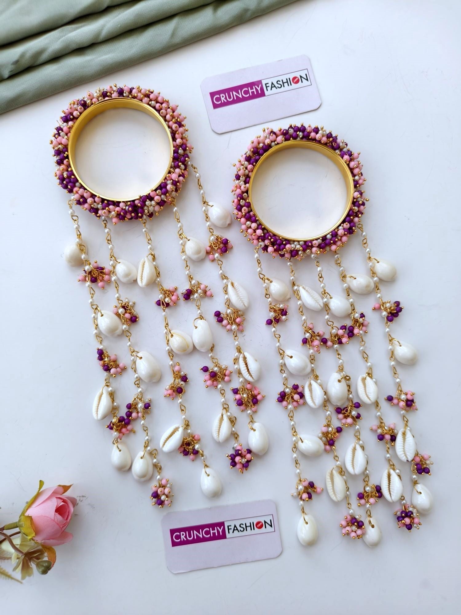 purple and pink kalire for bride, handmade pearl bridal kaleere