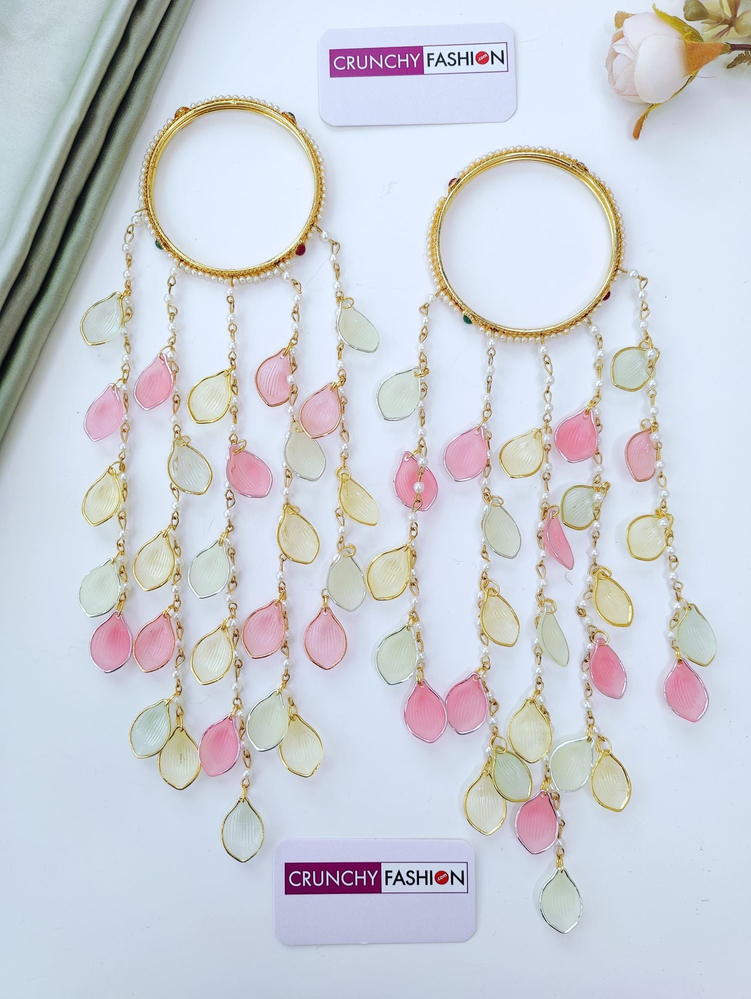 mint green kalira with light pink pearls, lightweight bridal jewellery