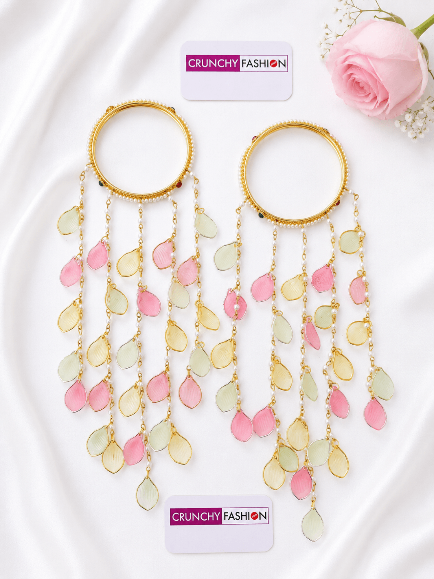 mint green kalira with light pink pearls, lightweight bridal jewellery