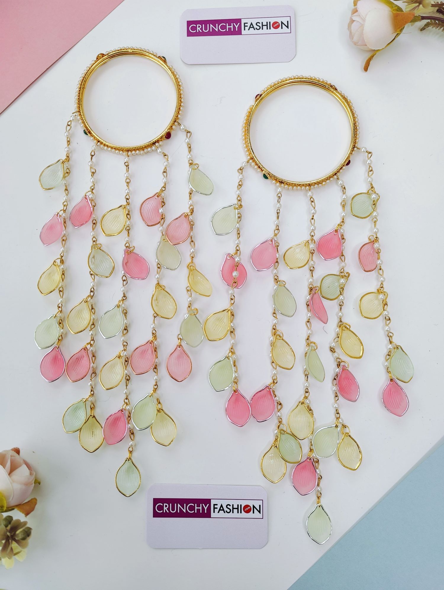 mint green kalira with light pink pearls, lightweight bridal jewellery