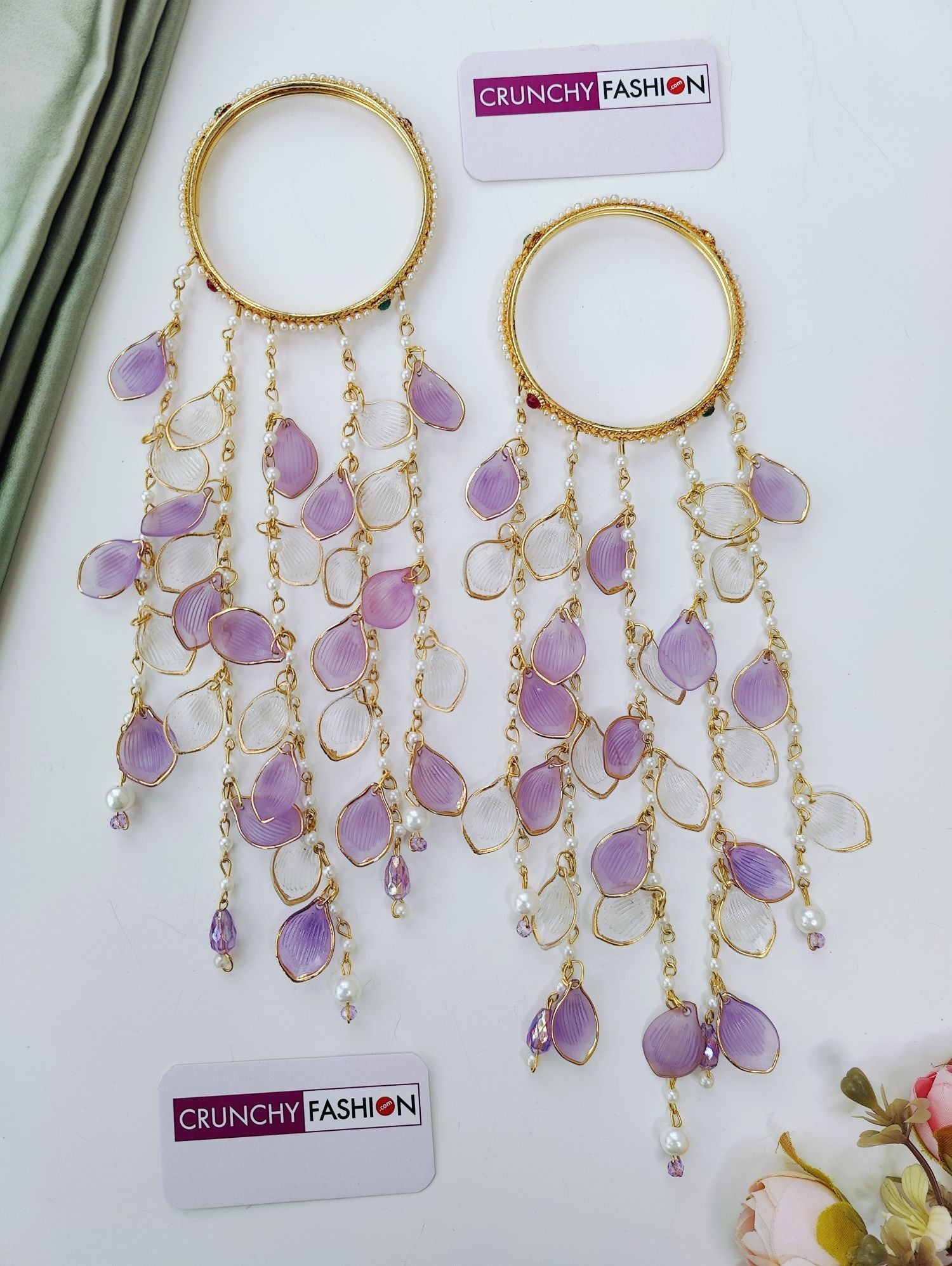 purple acrylic kalire design for bride, handmade haldi mehndi jewellery