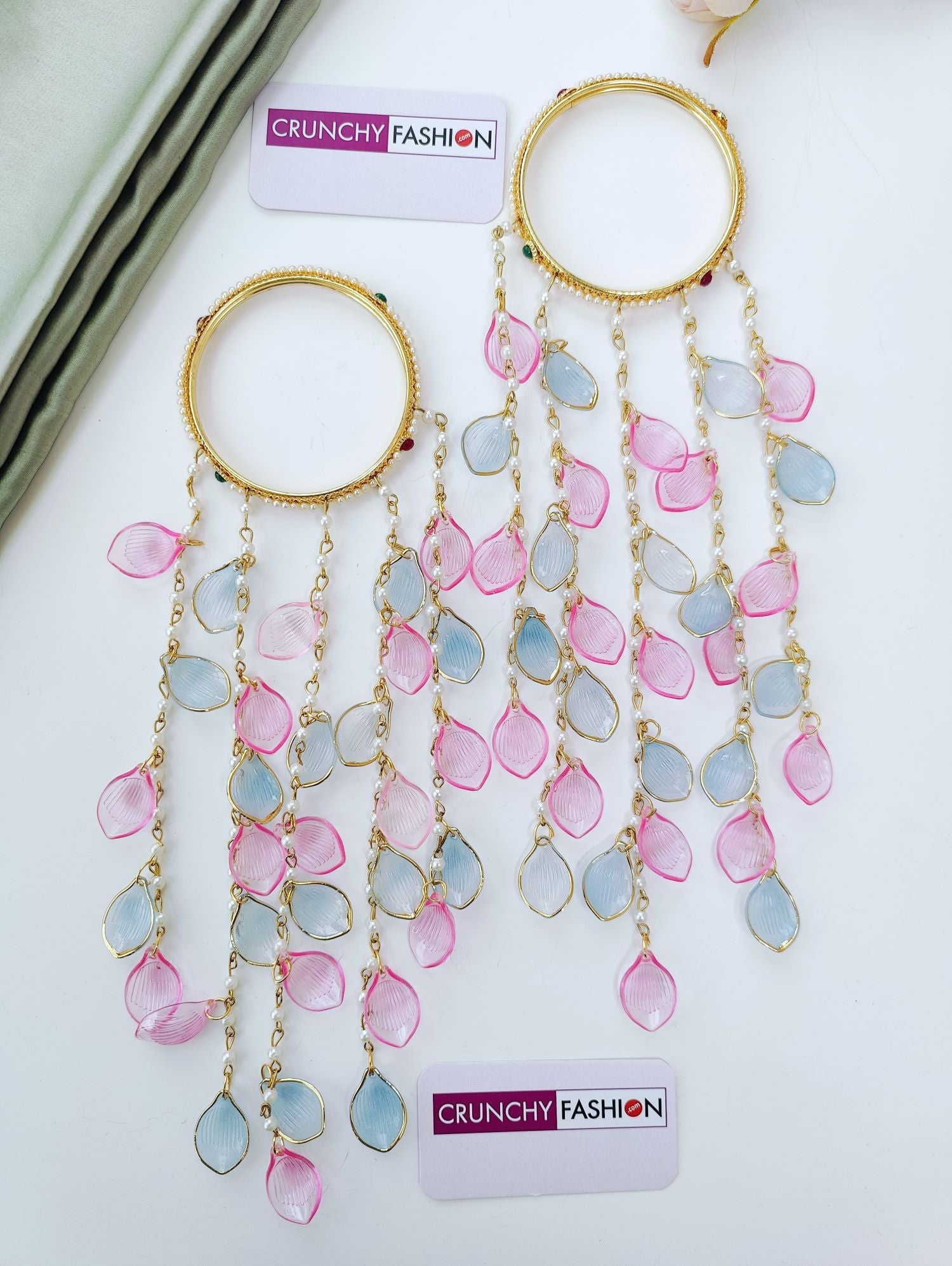 sky blue and baby pink floral kalira for bride, handmade jewellery