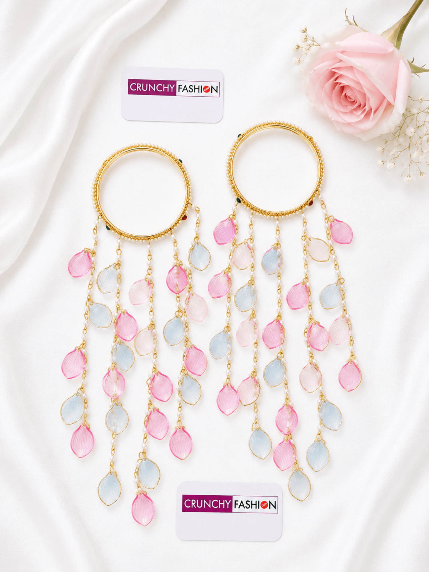 sky blue and baby pink floral kalira for bride, handmade jewellery
