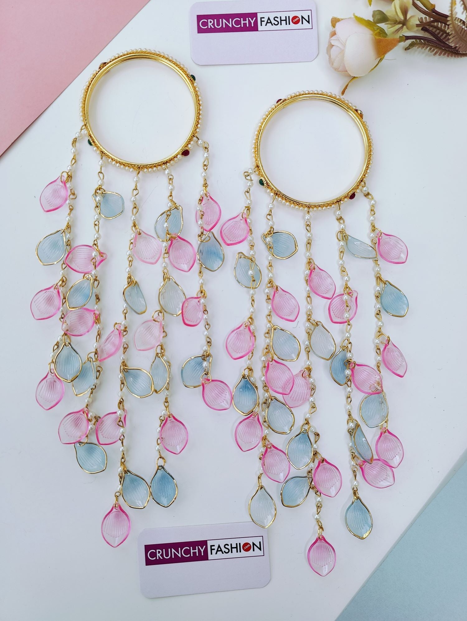 sky blue and baby pink floral kalira for bride, handmade jewellery