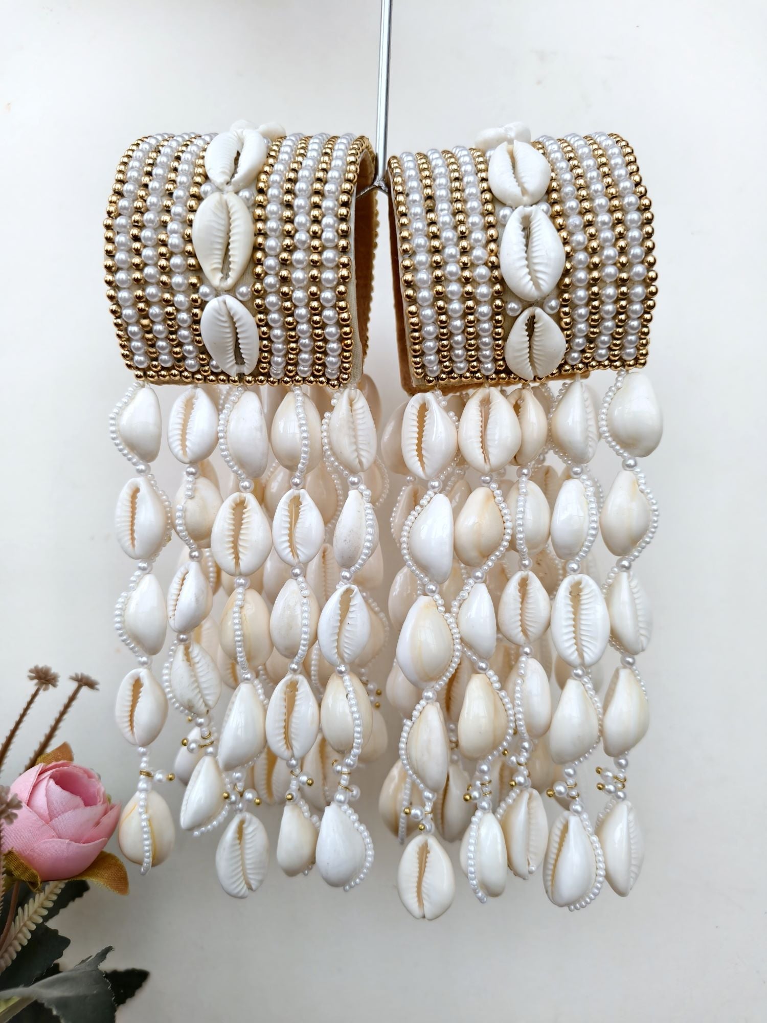 Handmade bridal white pearl sea shell kalire for haldi & mehndi