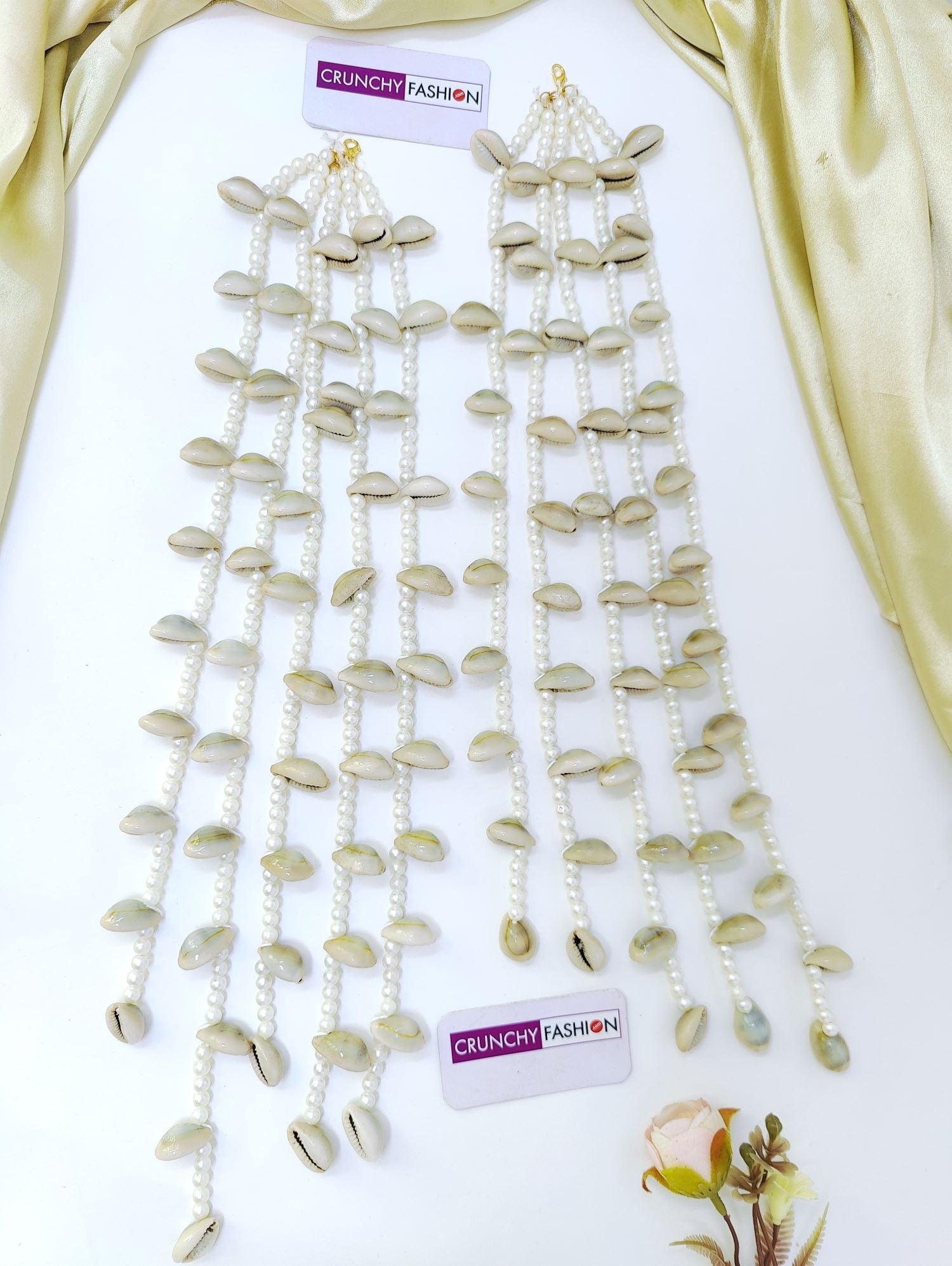 Natural seashell kalire for bride, floral Punjabi bridal kalira pair