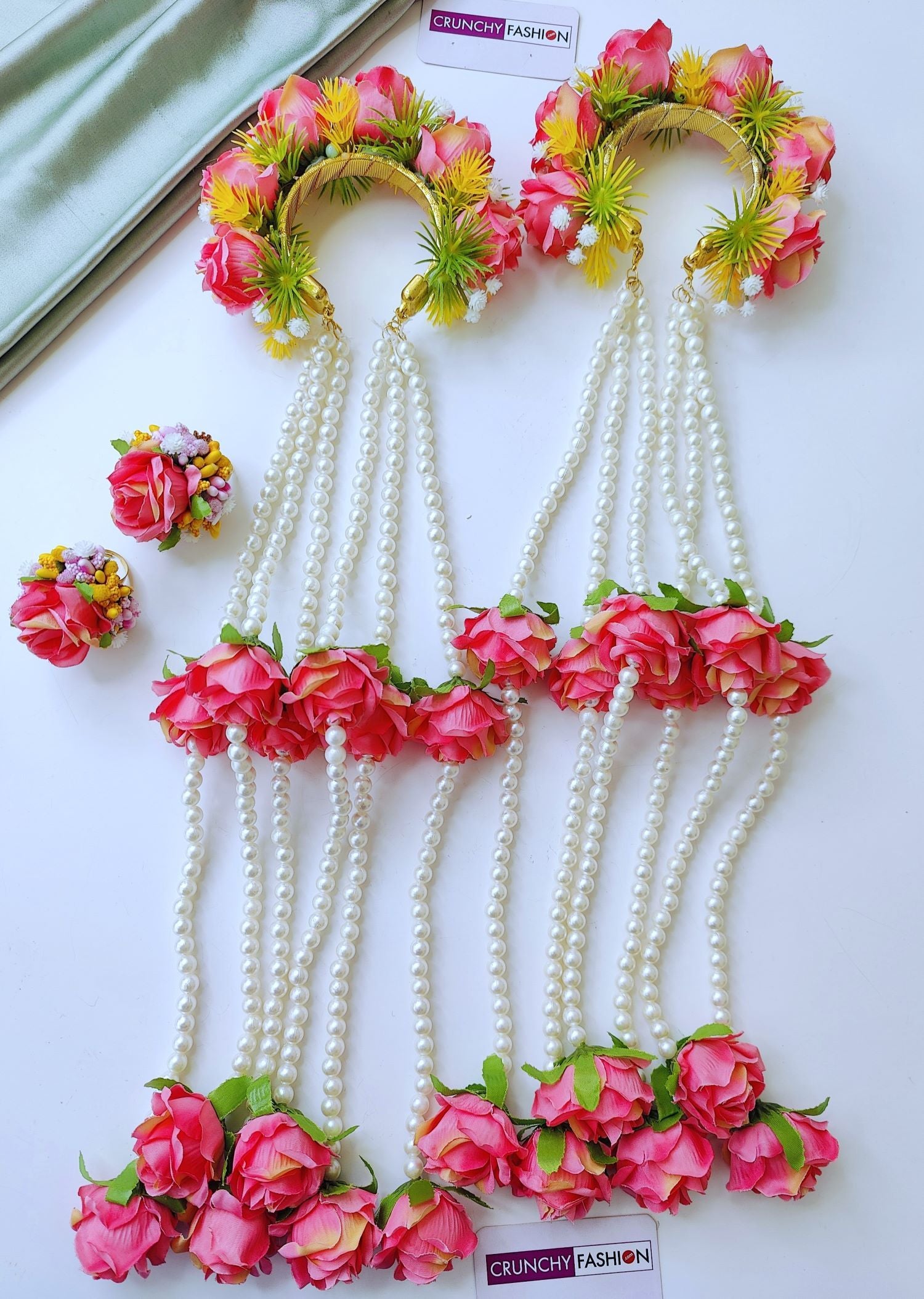 pink rose kalire for bride, handmade floral bridal kalira