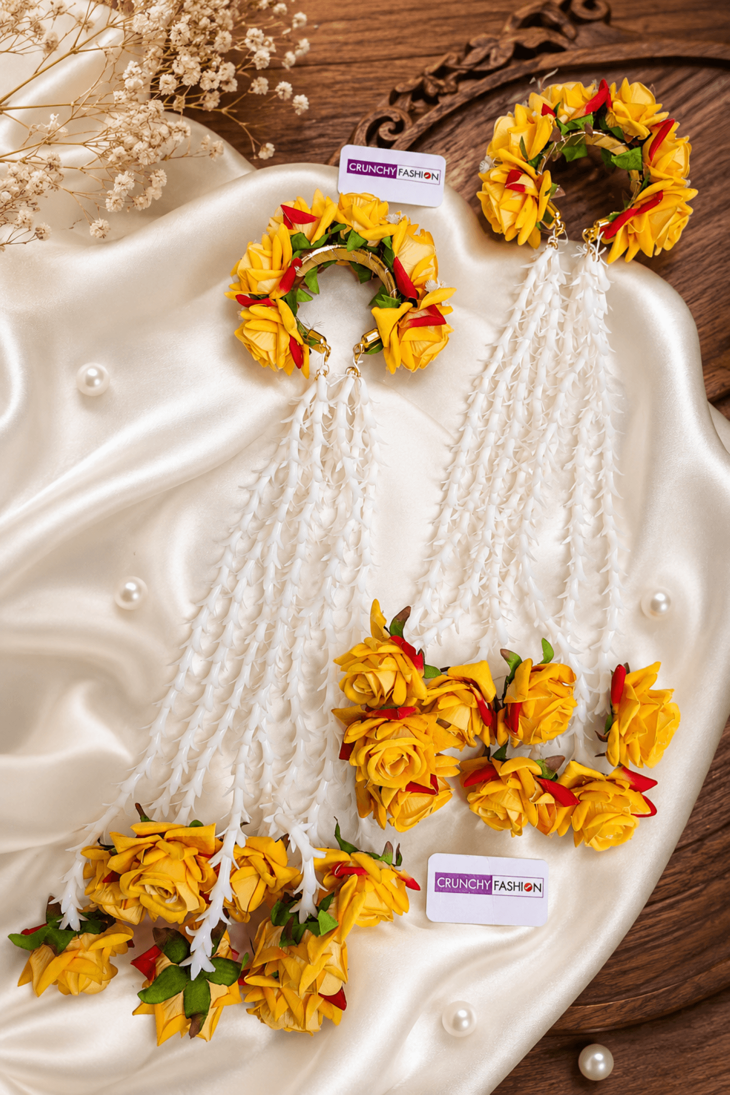 yellow handmade rose kaliras for haldi mehndi, lightweight bridal kalire