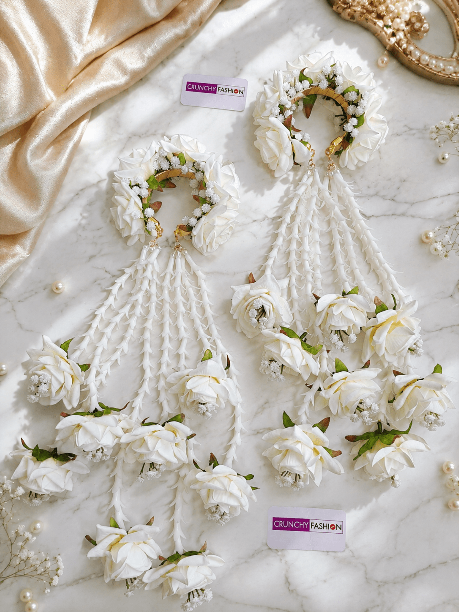 white rose kalira, handmade floral kalire for haldi mehndi bridal