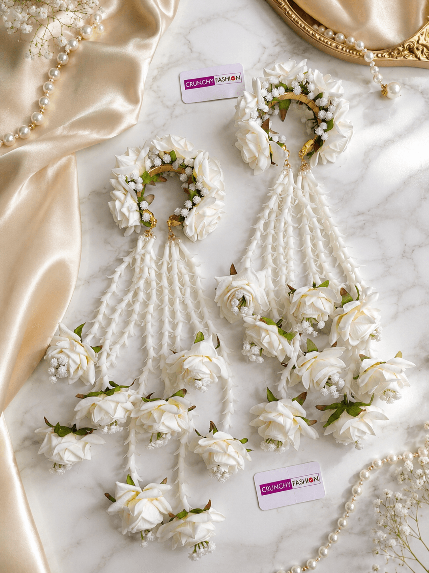 white rose kalira, handmade floral kalire for haldi mehndi bridal