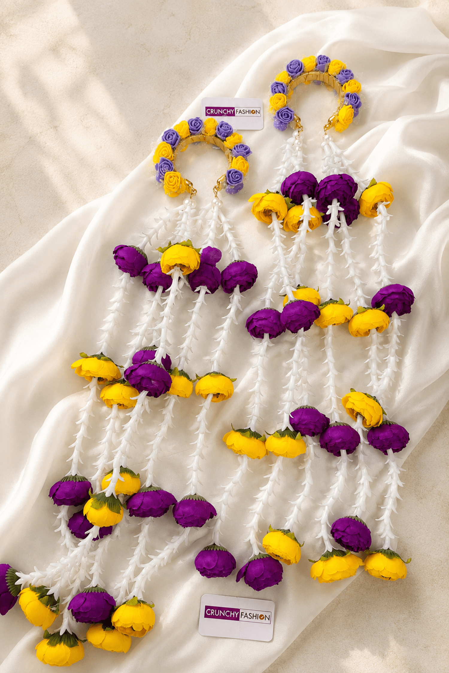 purple and yellow handmade floral kalire for bride haldi mehndi